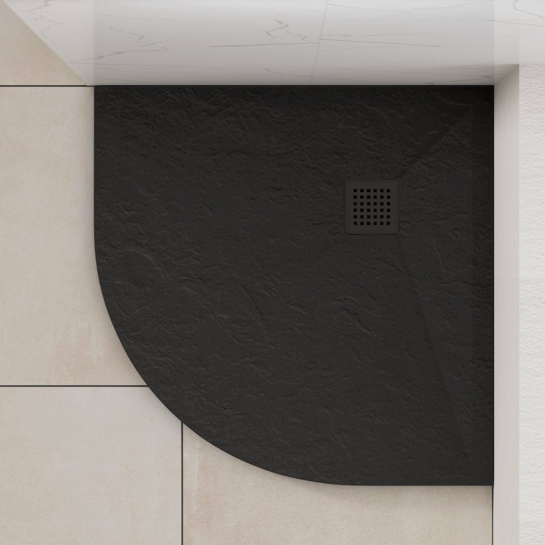 Luxor Quadrant Black Slate Effect Stone Shower Tray with Black Grate
