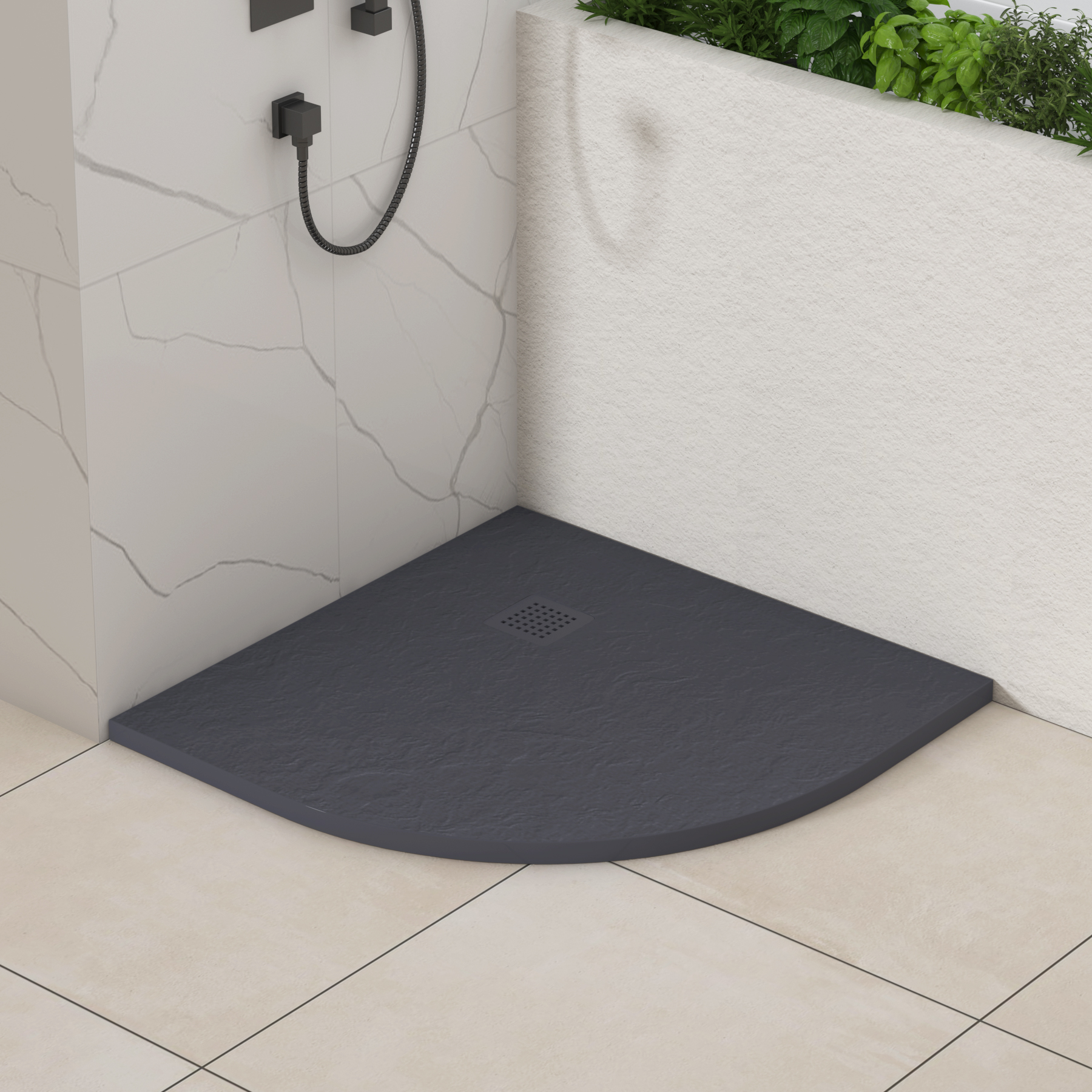 Luxor Quadrant Grey Slate Effect Stone Shower Tray with Grey Grate