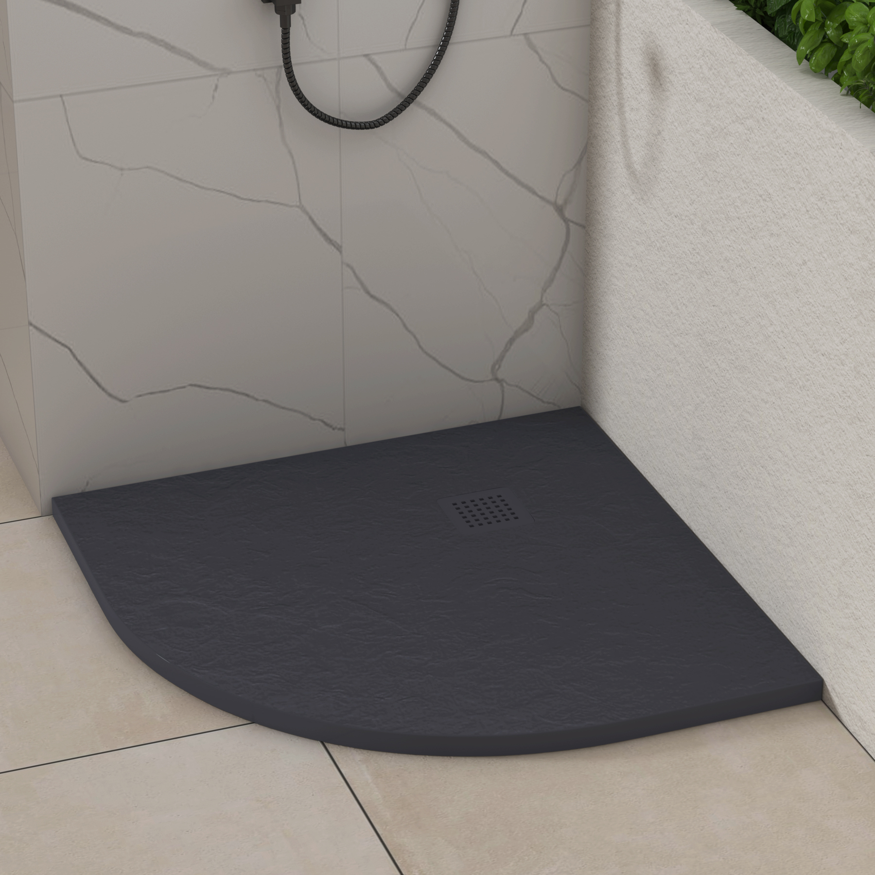 Luxor Quadrant Grey Slate Effect Stone Shower Tray with Grey Grate