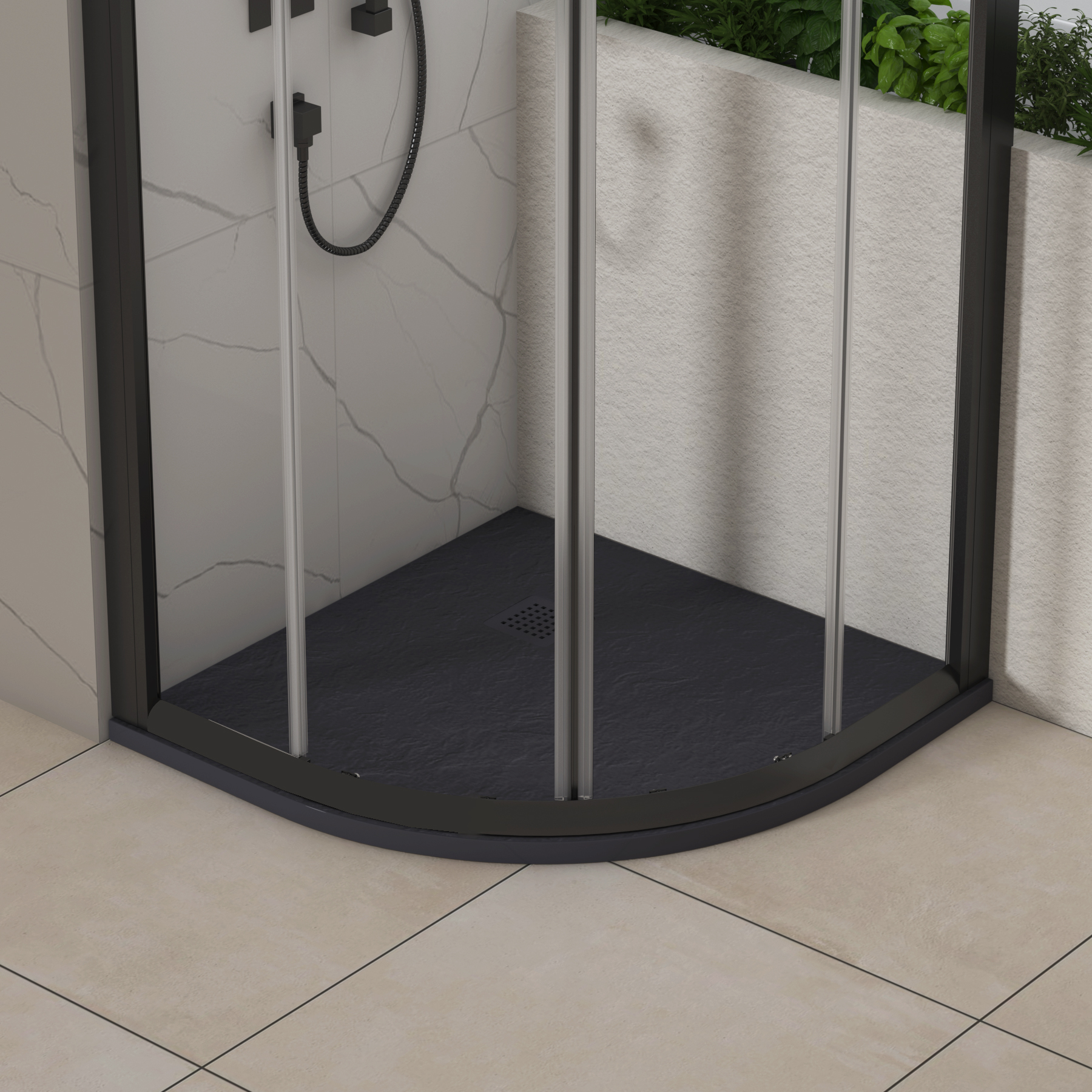 Luxor Quadrant Grey Slate Effect Stone Shower Tray with Grey Grate