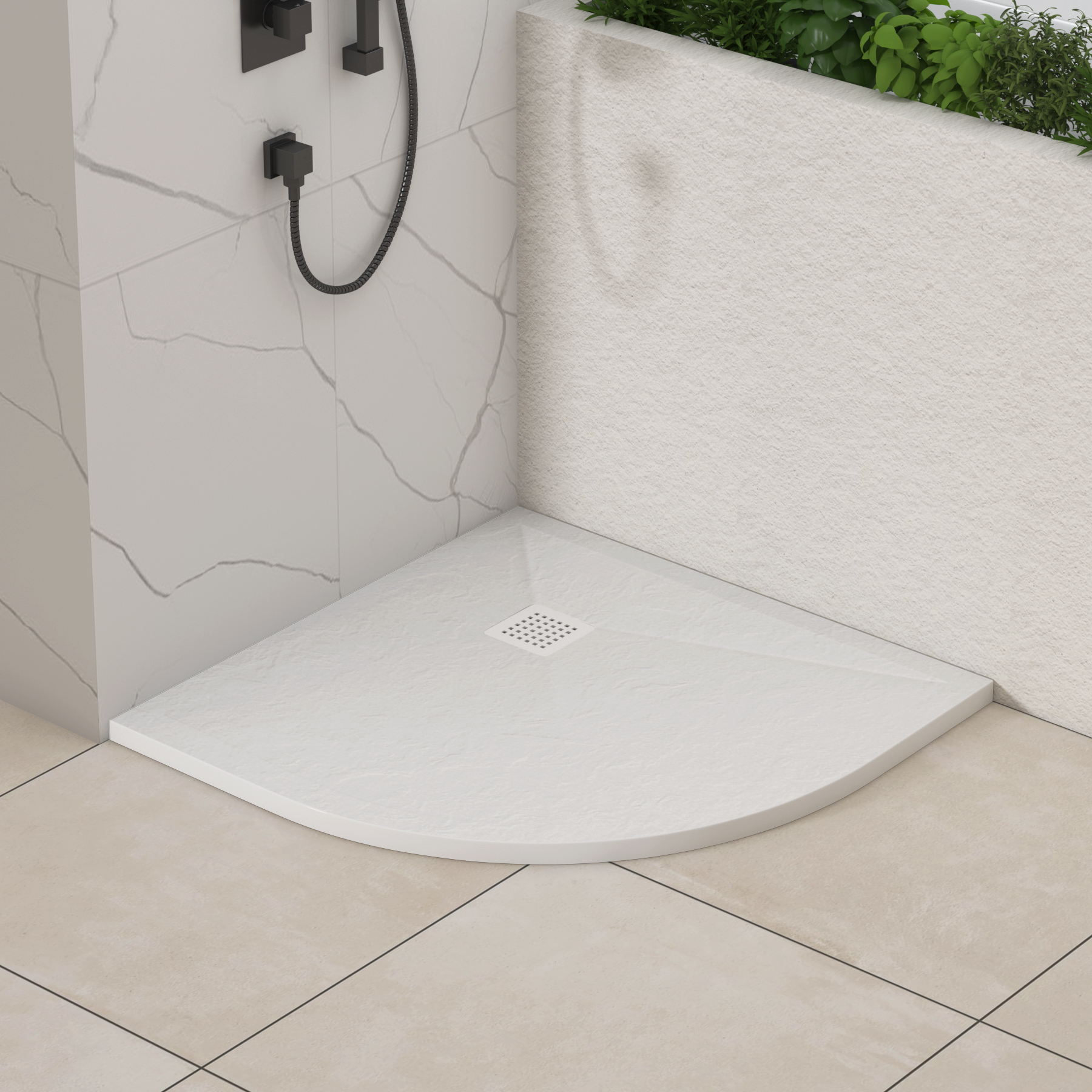 Luxor Quadrant White Slate Effect Stone Shower Tray with White Grate