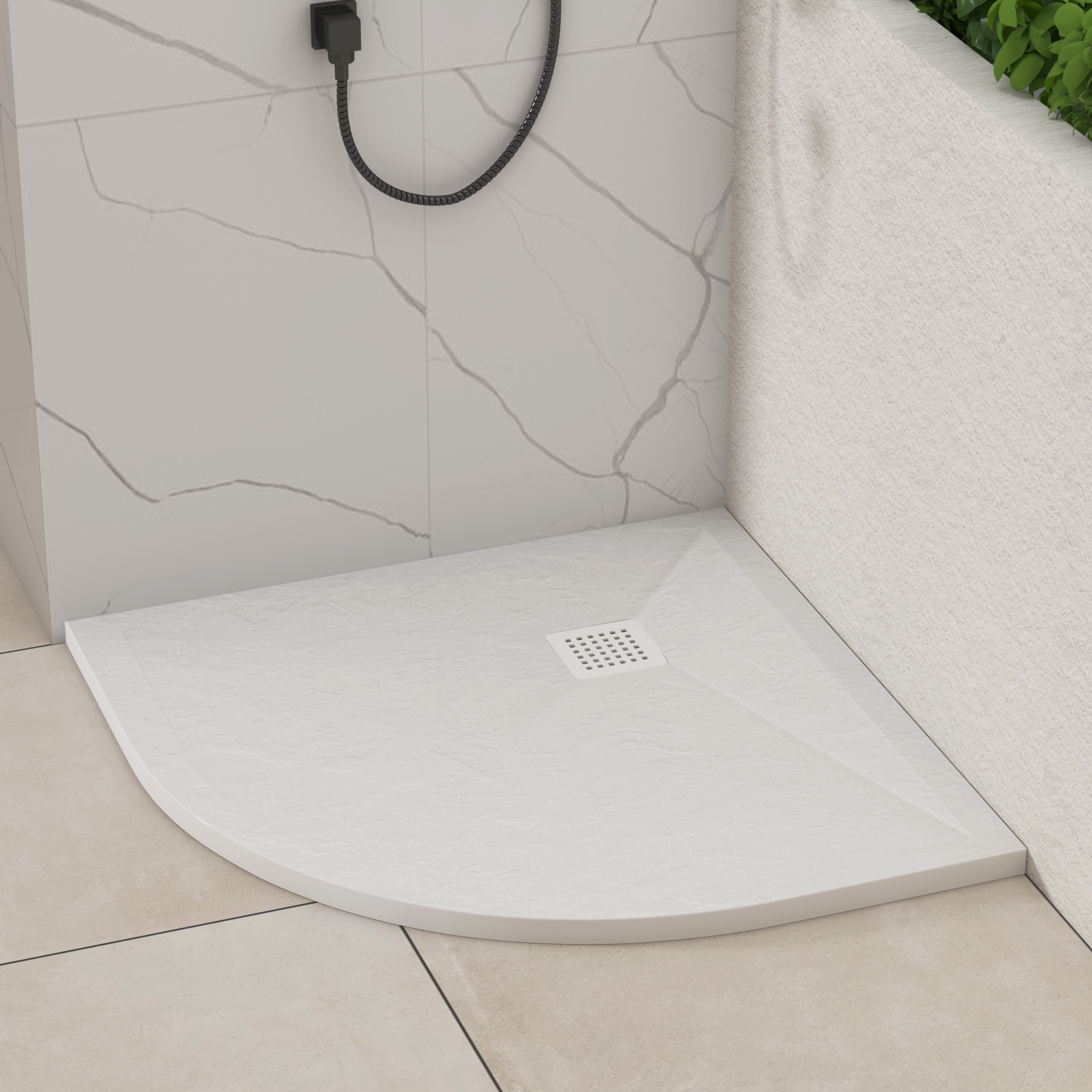 Luxor Quadrant White Slate Effect Stone Shower Tray with White Grate
