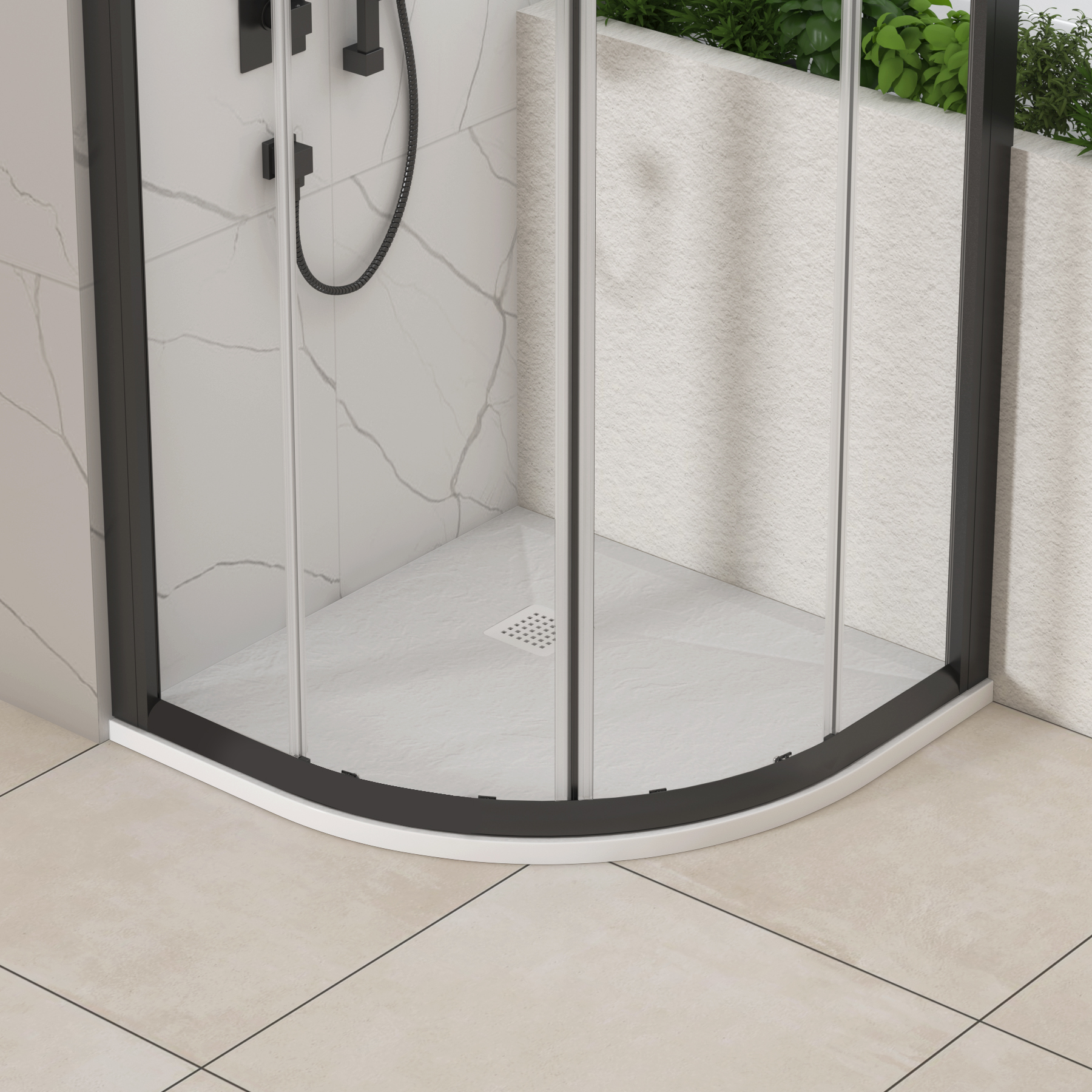 Luxor Quadrant White Slate Effect Stone Shower Tray with White Grate