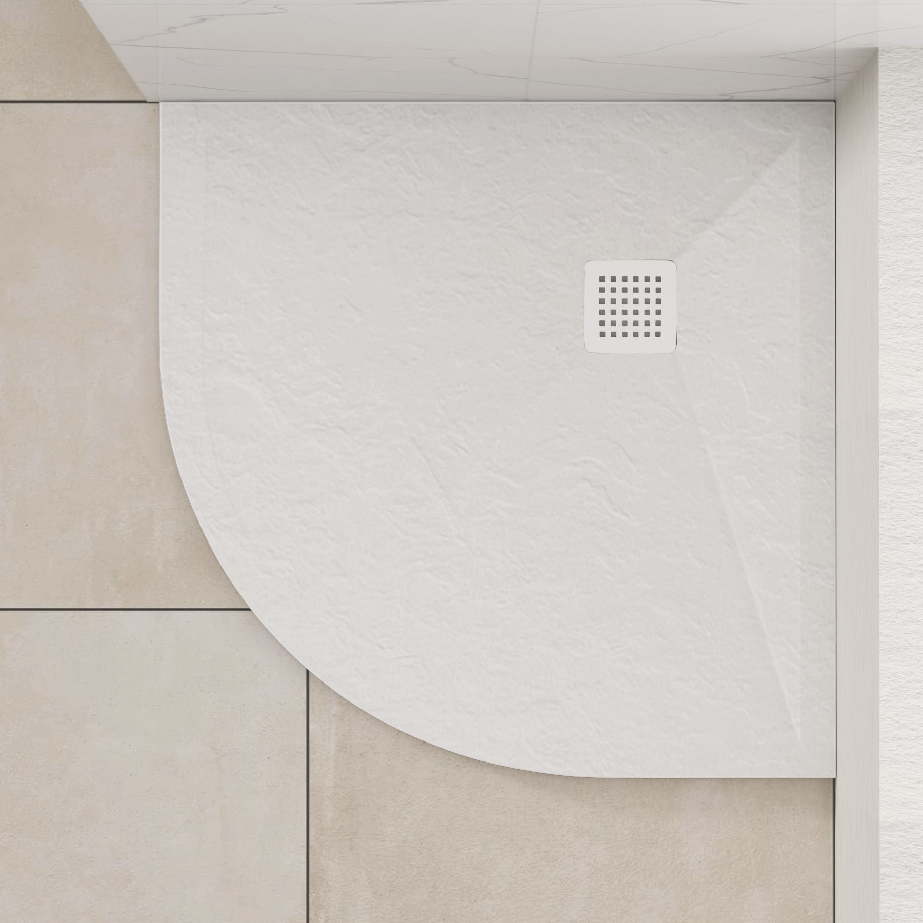 Luxor Quadrant White Slate Effect Stone Shower Tray with White Grate