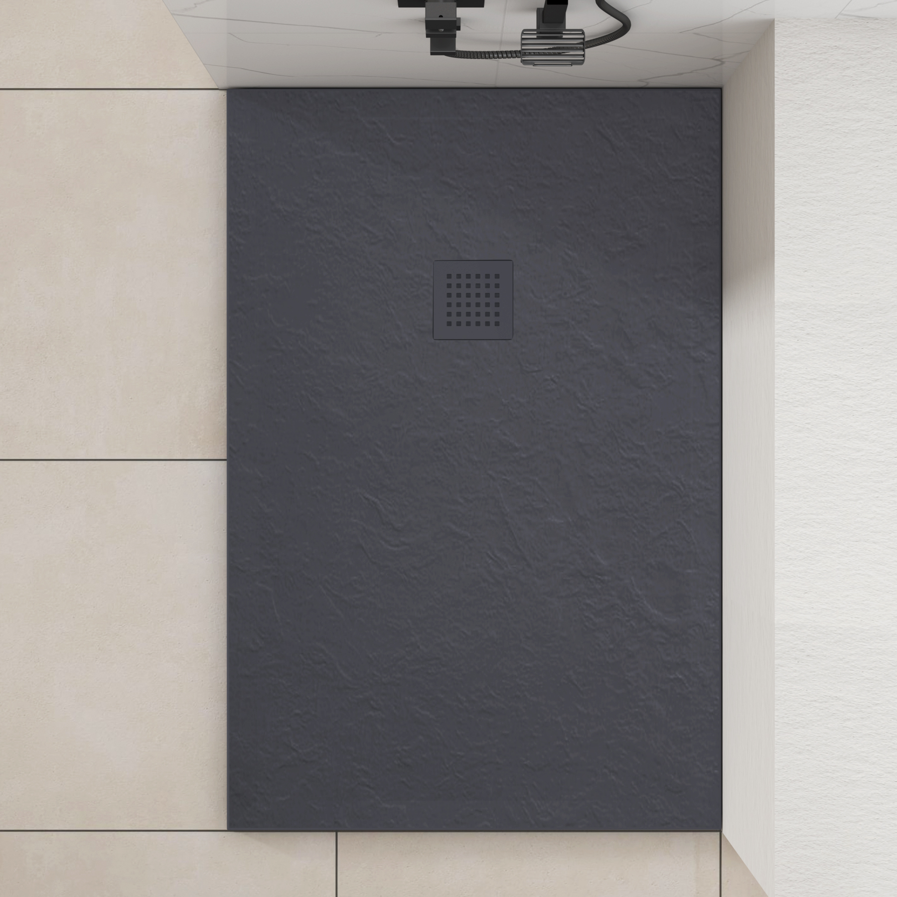 Luton Recessed Sliding Shower Screen with Grey Slate Effect Stone Shower Tray 8mm Glass, 1950mm Tall - Brushed Bronze