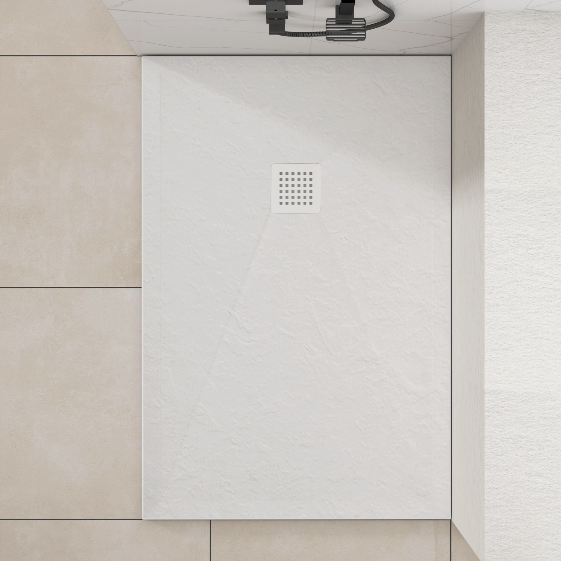 Luton Recessed Sliding Shower Screen with White Slate Effect Stone Shower Tray 8mm Glass, 1950mm Tall - Brushed Bronze