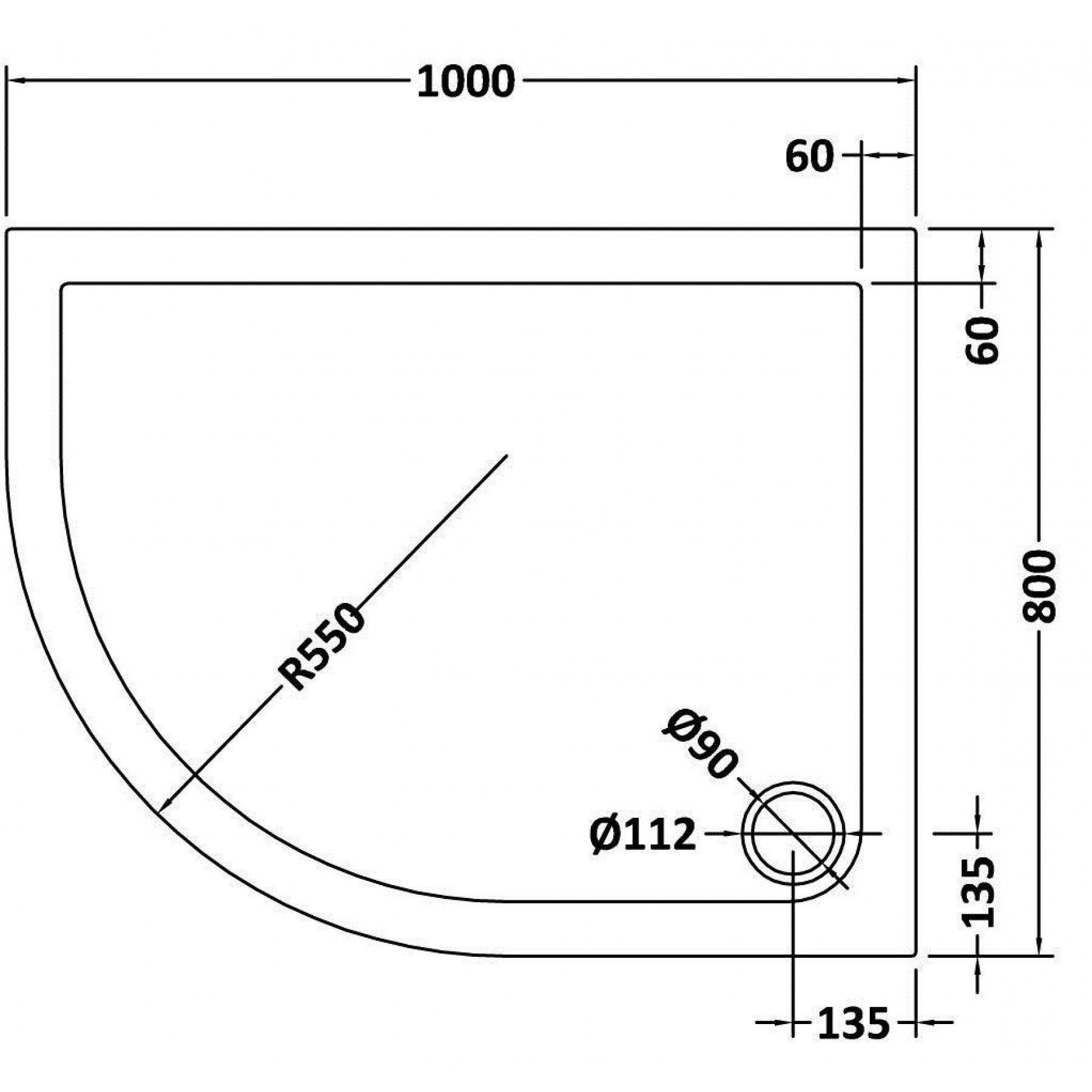 Hudson Reed Left Handed Offset 1000 x 800 x 40 Pearlstone Shower Tray with Riser Kit