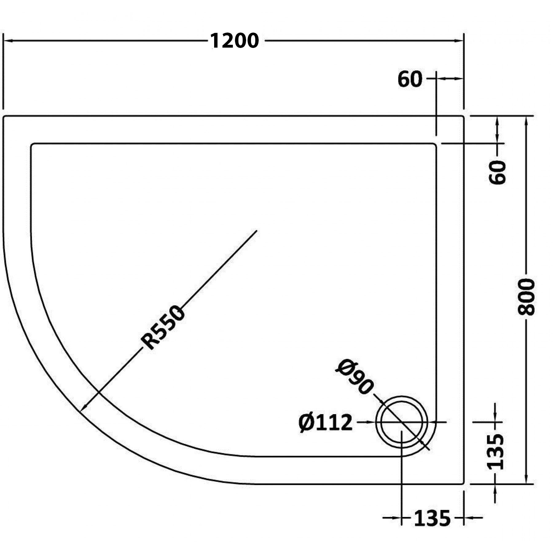 Hudson Reed Left Handed Offset 1200 x 800 x 40 Pearlstone Shower Tray with Riser Kit