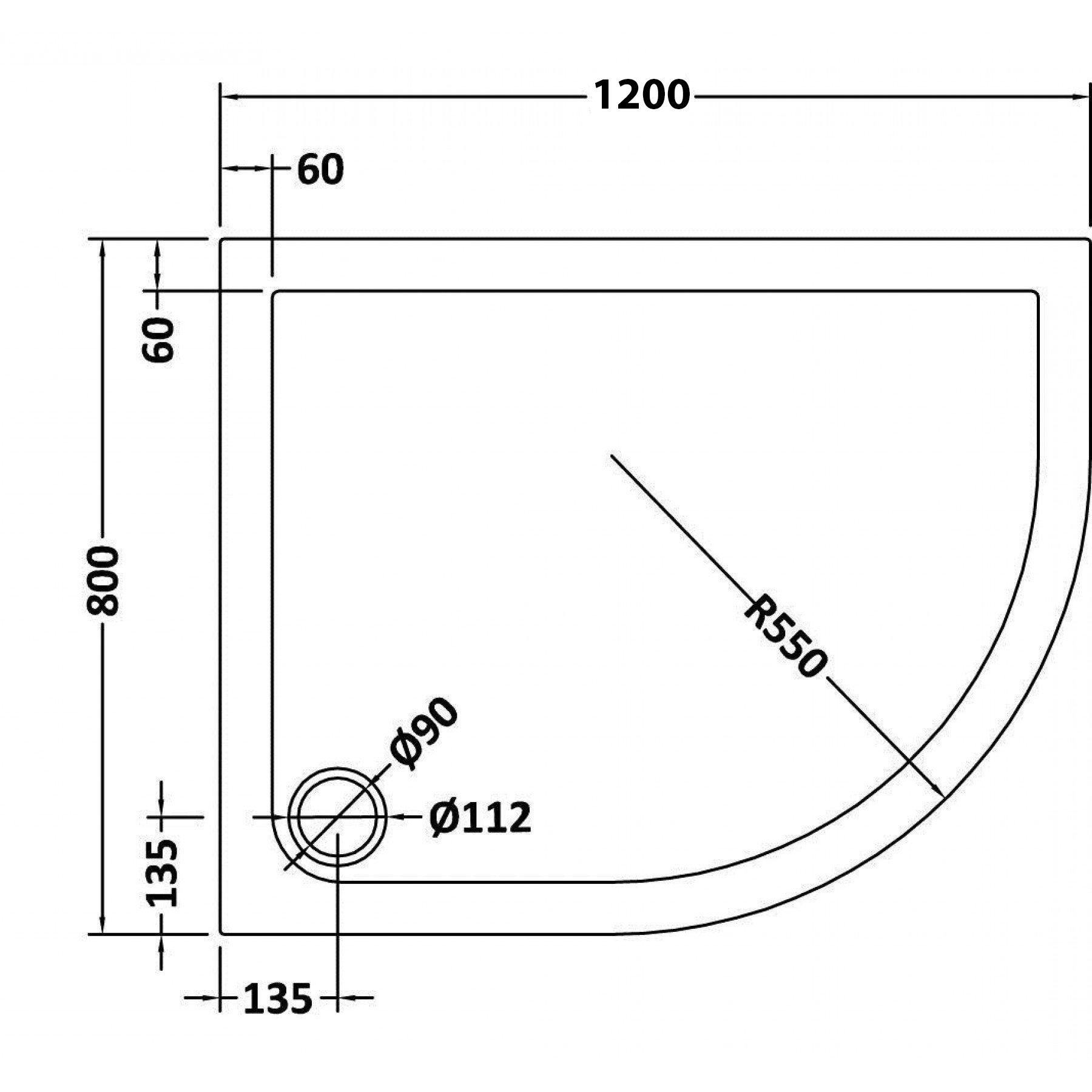 Hudson Reed Right Handed Offset 1200 x 800 x 40 Pearlstone Shower Tray with Riser Kit