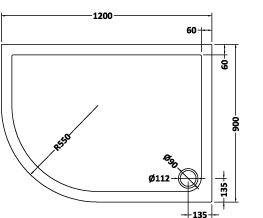 Hudson Reed Left Handed Offset 1200 x 900 x 40 Pearlstone Shower Tray with Riser Kit