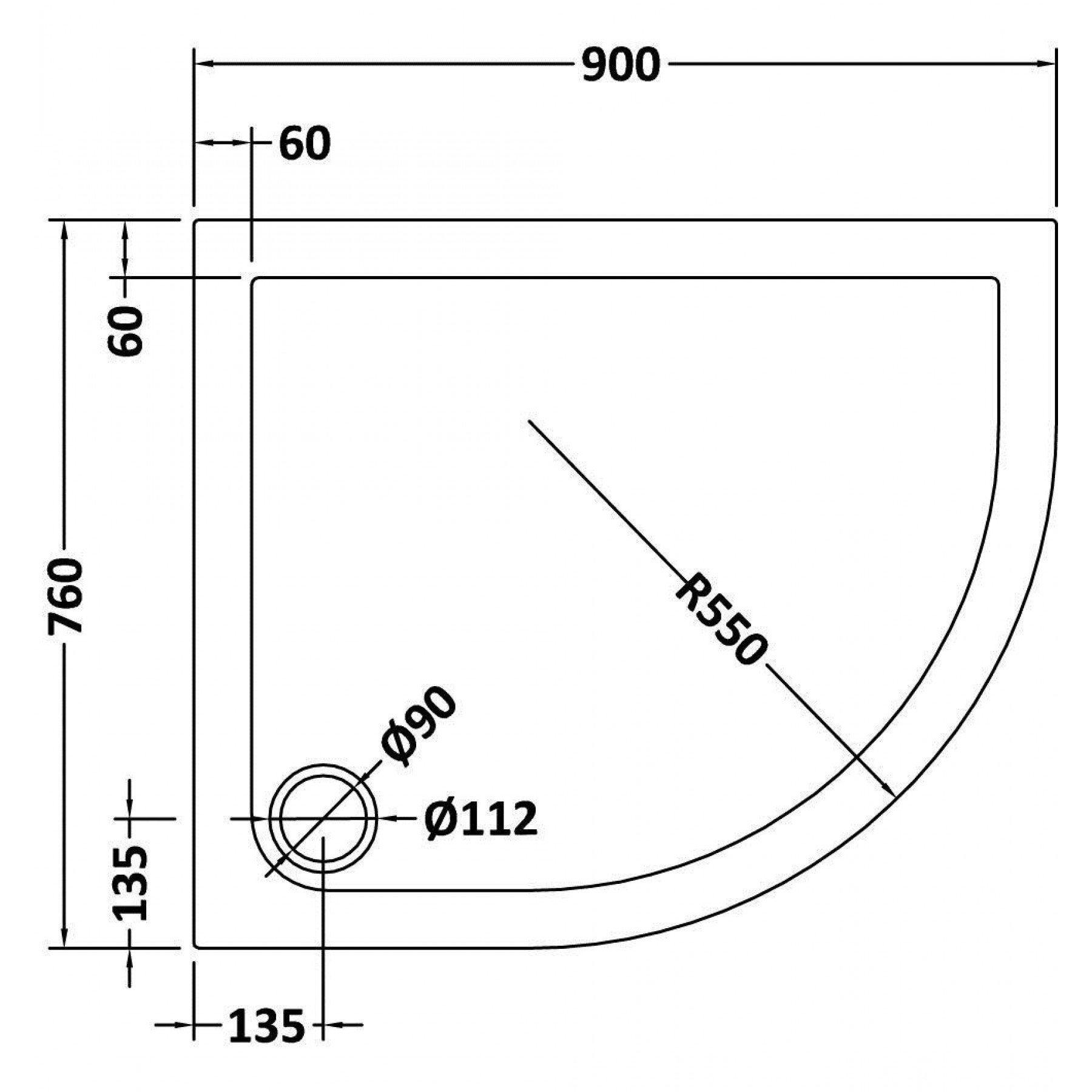 Hudson Reed Right Handed Offset 900 x 760 x 40 Pearlstone Shower Tray with Riser Kit
