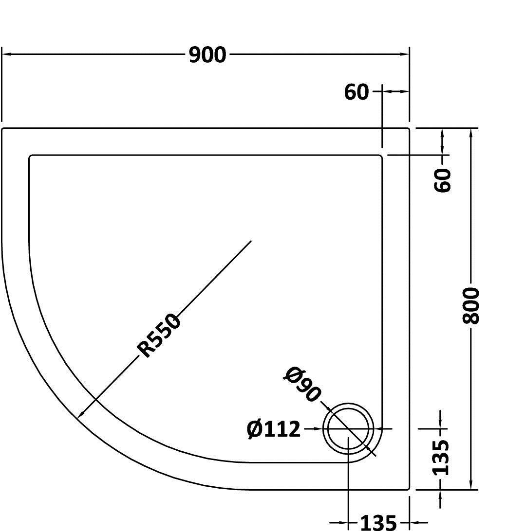 Hudson Reed Left Handed Offset 900 x 800 x 40 Pearlstone Shower Tray with Riser Kit