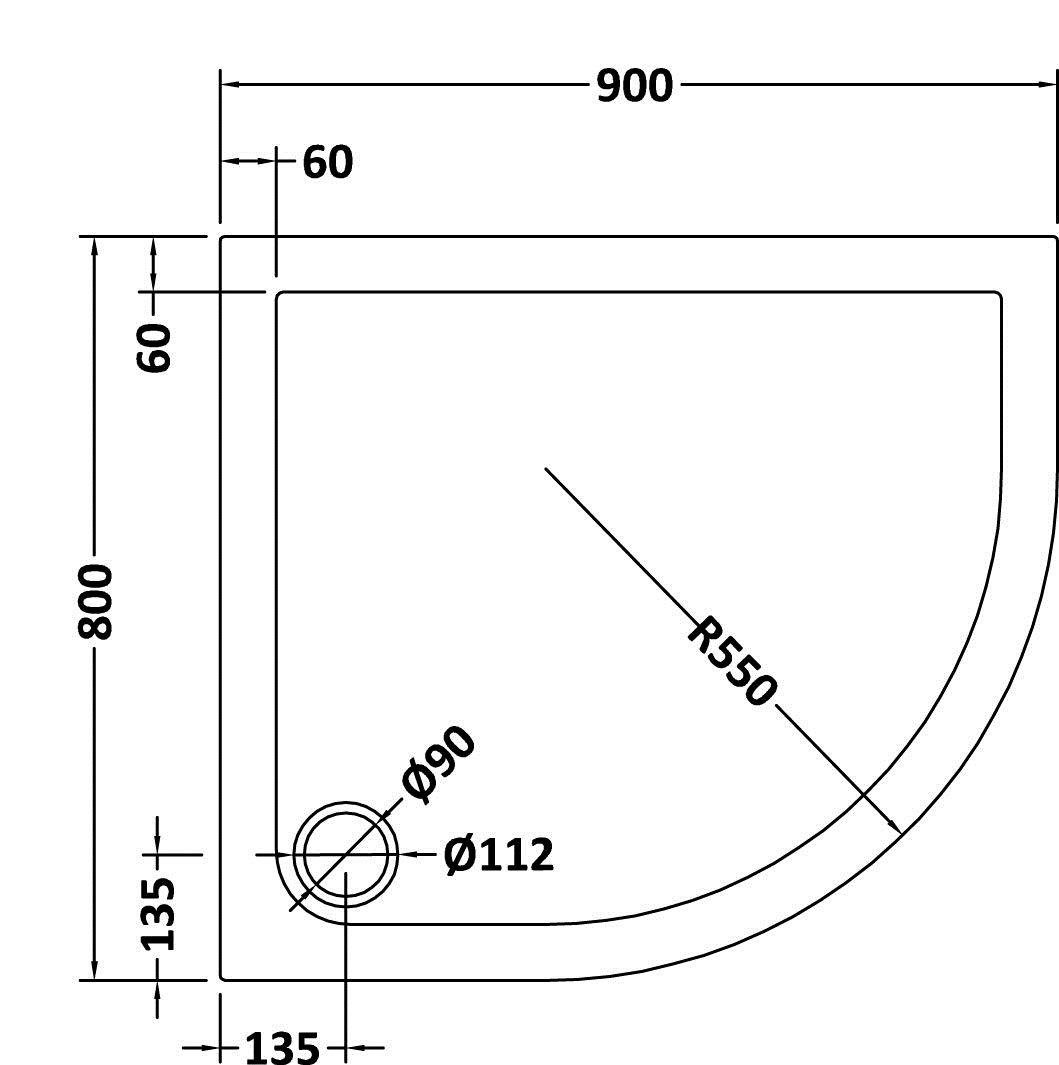Hudson Reed Right Handed Offset 900 x 800 x 40 Pearlstone Shower Tray with Riser Kit