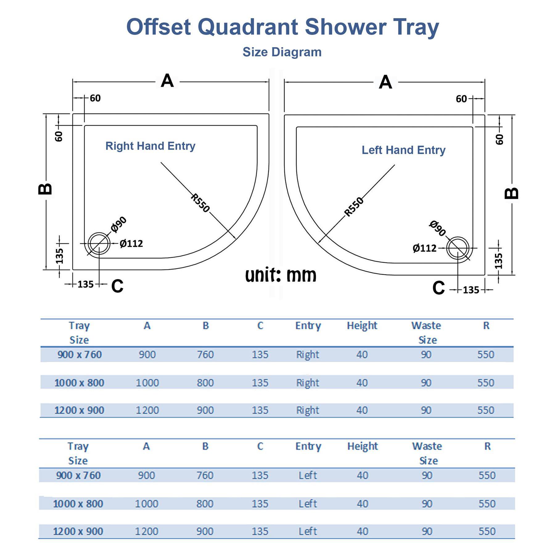 Hudson Reed Right Handed Offset Quadrant Pearlstone Shower Tray - Various Sizes