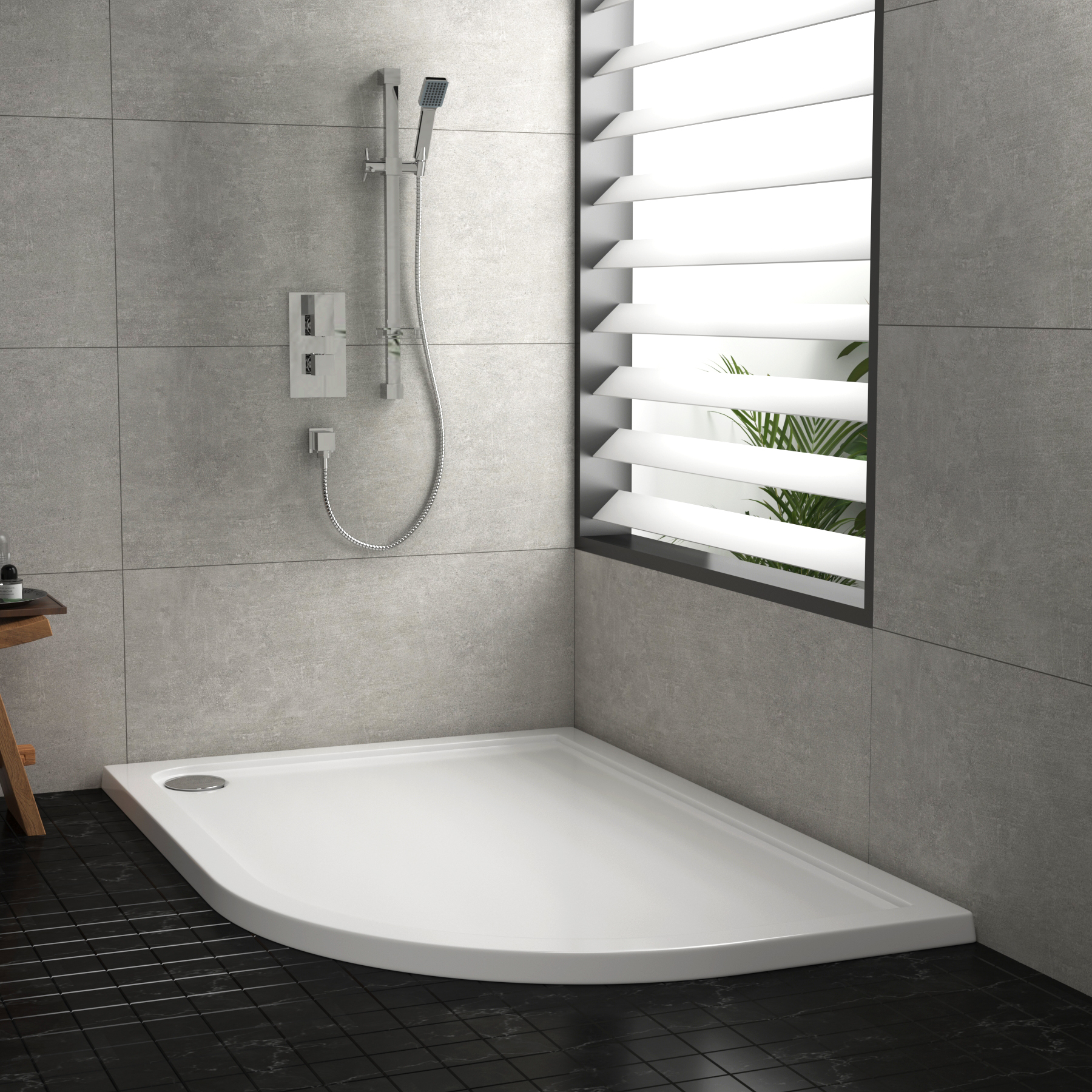 Hudson Reed Right Handed Offset Quadrant Pearlstone Shower Tray 900 x 760 x 40