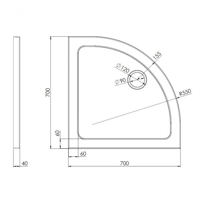Hudson Reed Quadrant Pearlstone Shower Tray 700 x 700 x 40