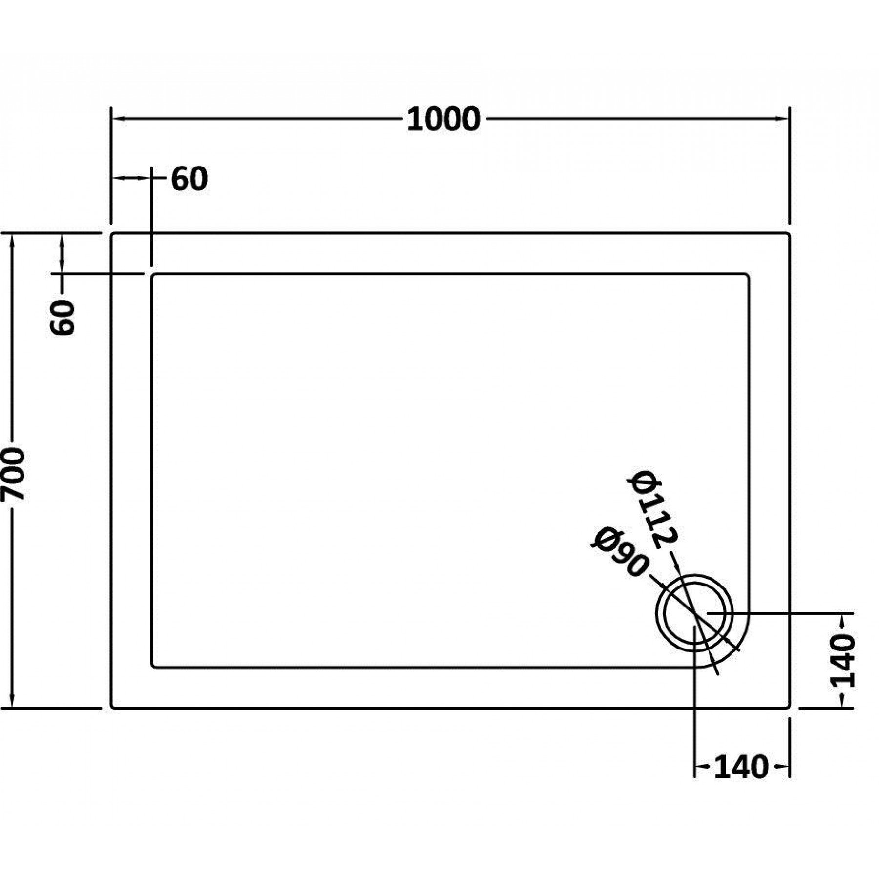 Hudson Reed Rectangular Pearlstone Shower Tray 1000 x 700 x 40