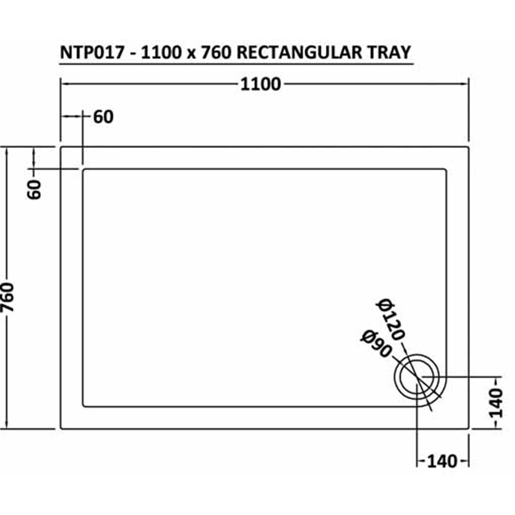 Hudson Reed Rectangular Pearlstone Shower Tray 1100 x 760 x 40