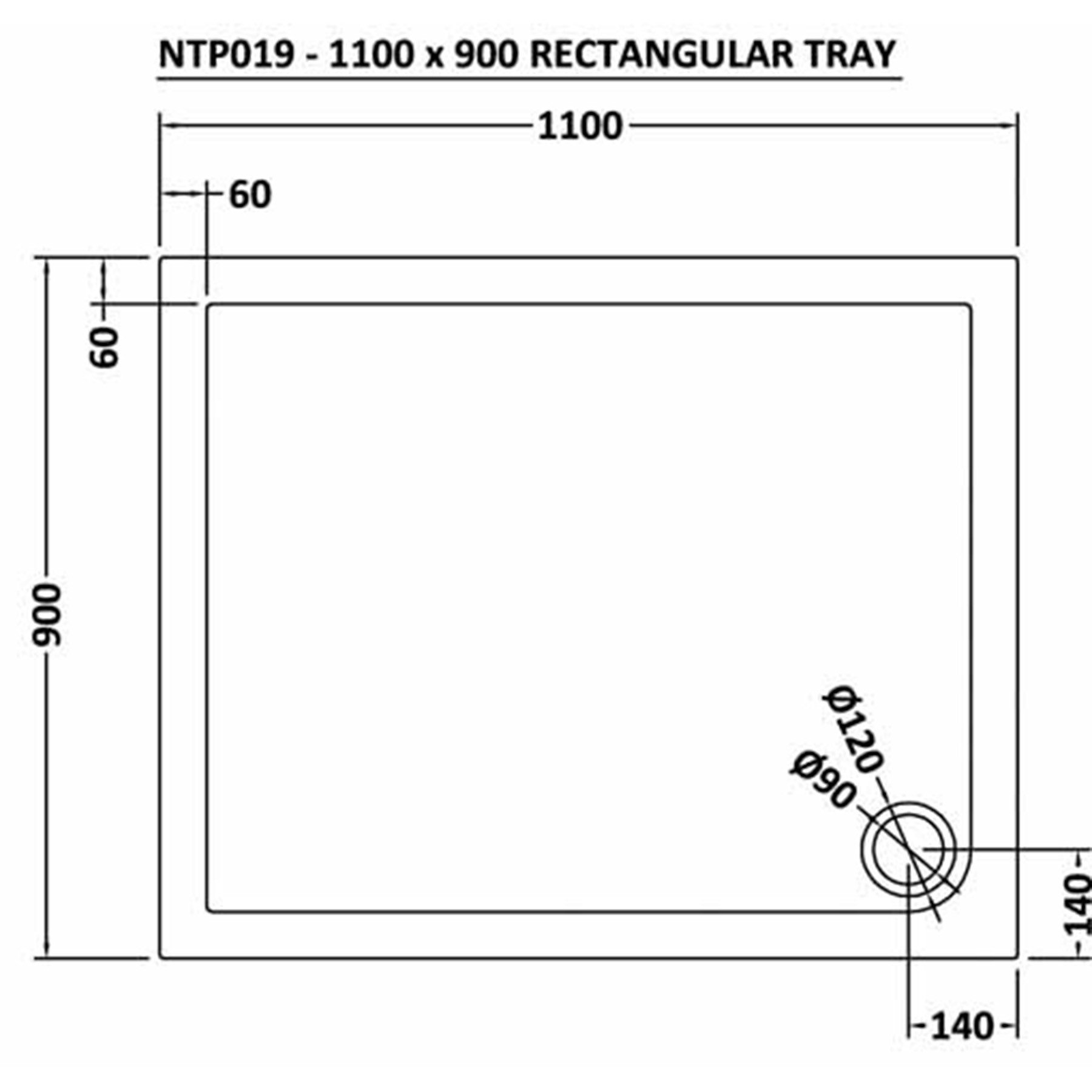 Hudson Reed Rectangular Pearlstone Shower Tray 1100 x 900 x 40