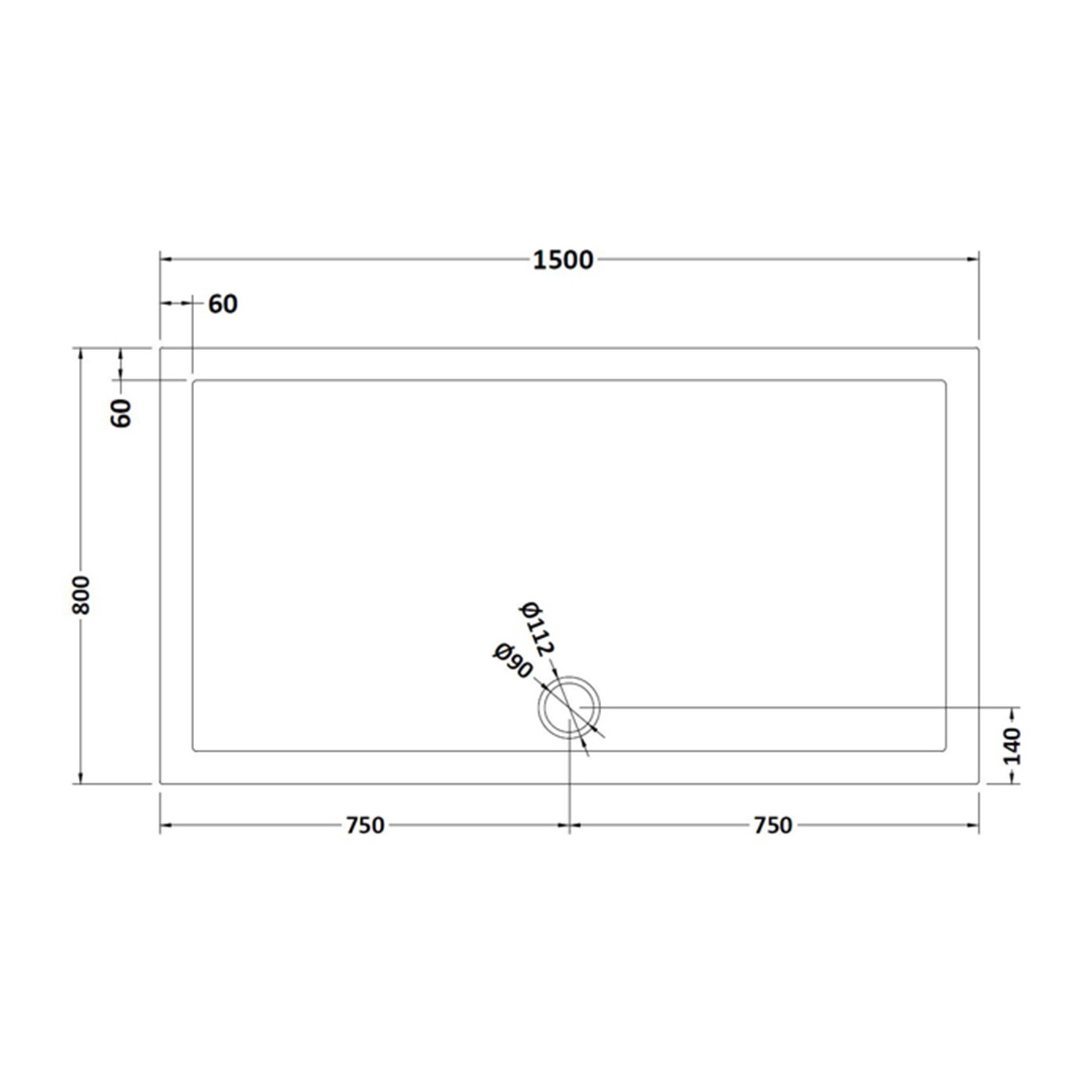 Hudson Reed Rectangular Pearlstone Shower Tray 1500 x 800 x 40