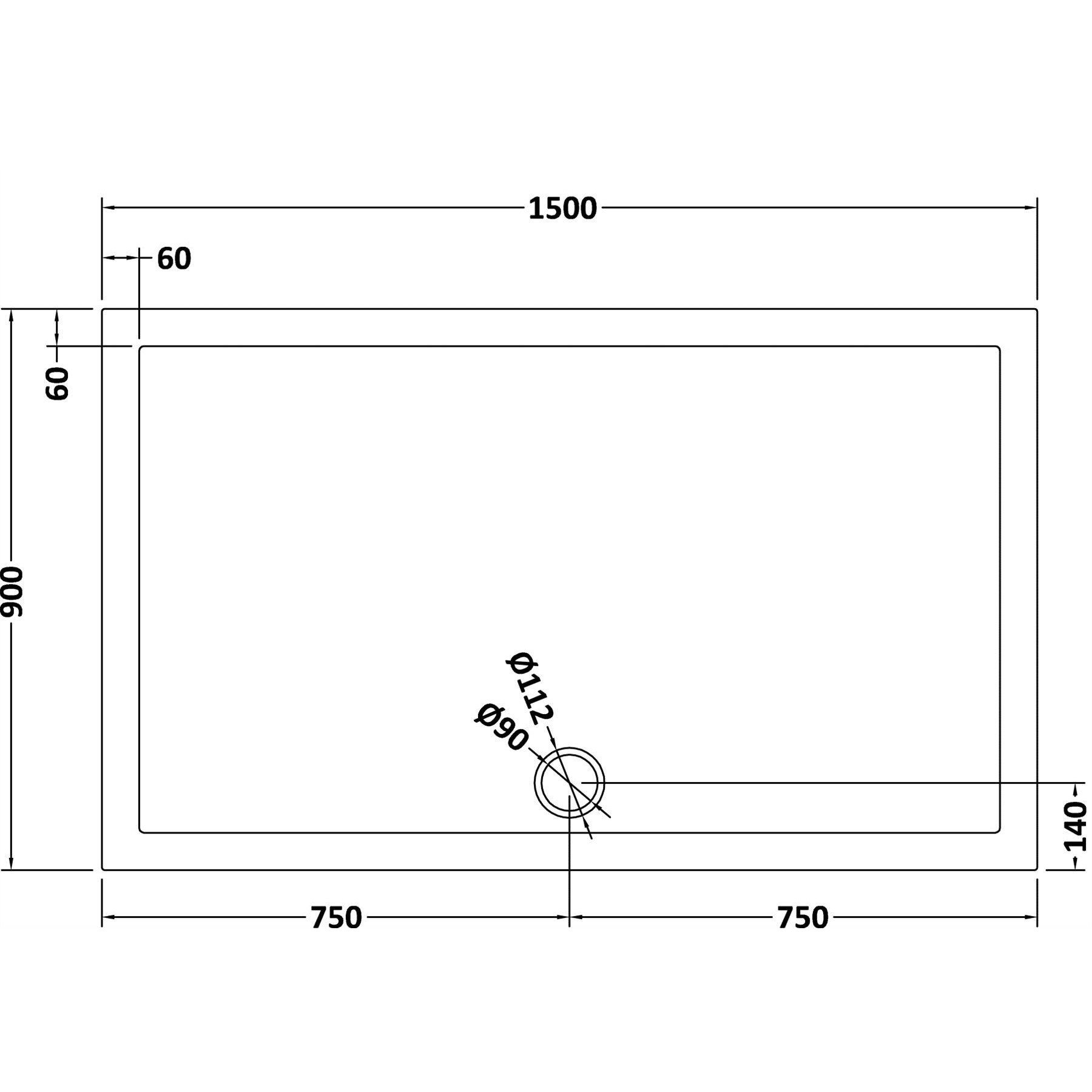 Hudson Reed Rectangular Pearlstone Shower Tray 1500 x 900 x 40