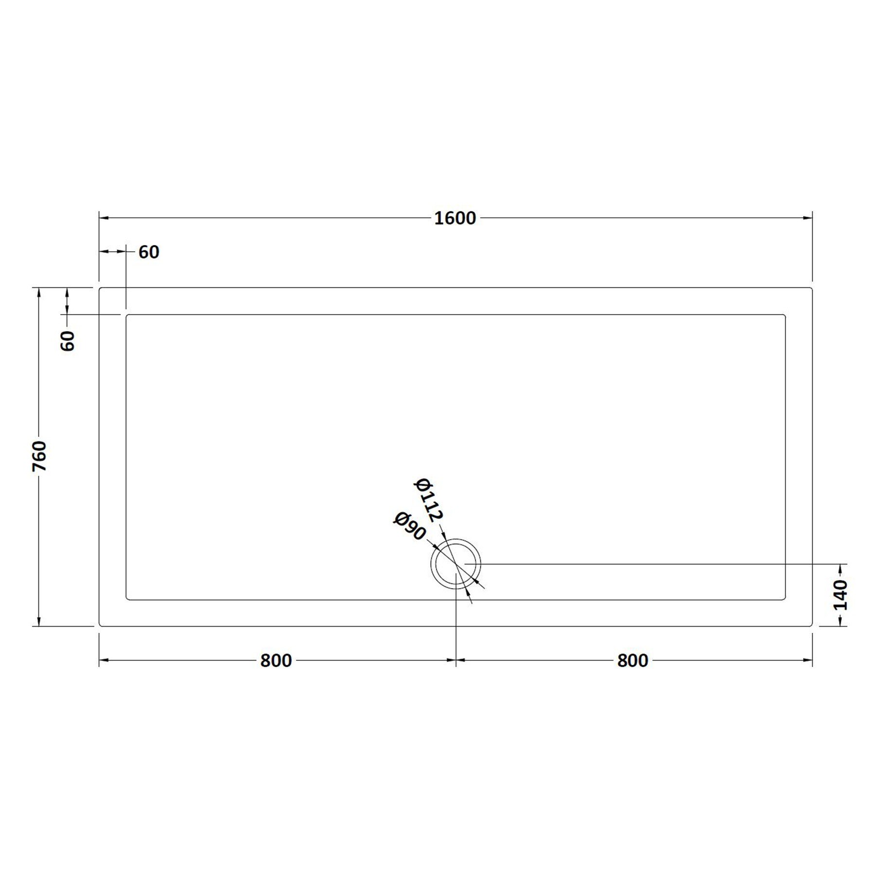 Hudson Reed Rectangular 1600 x 760 x 40 Pearlstone Shower Tray with Riser Kit