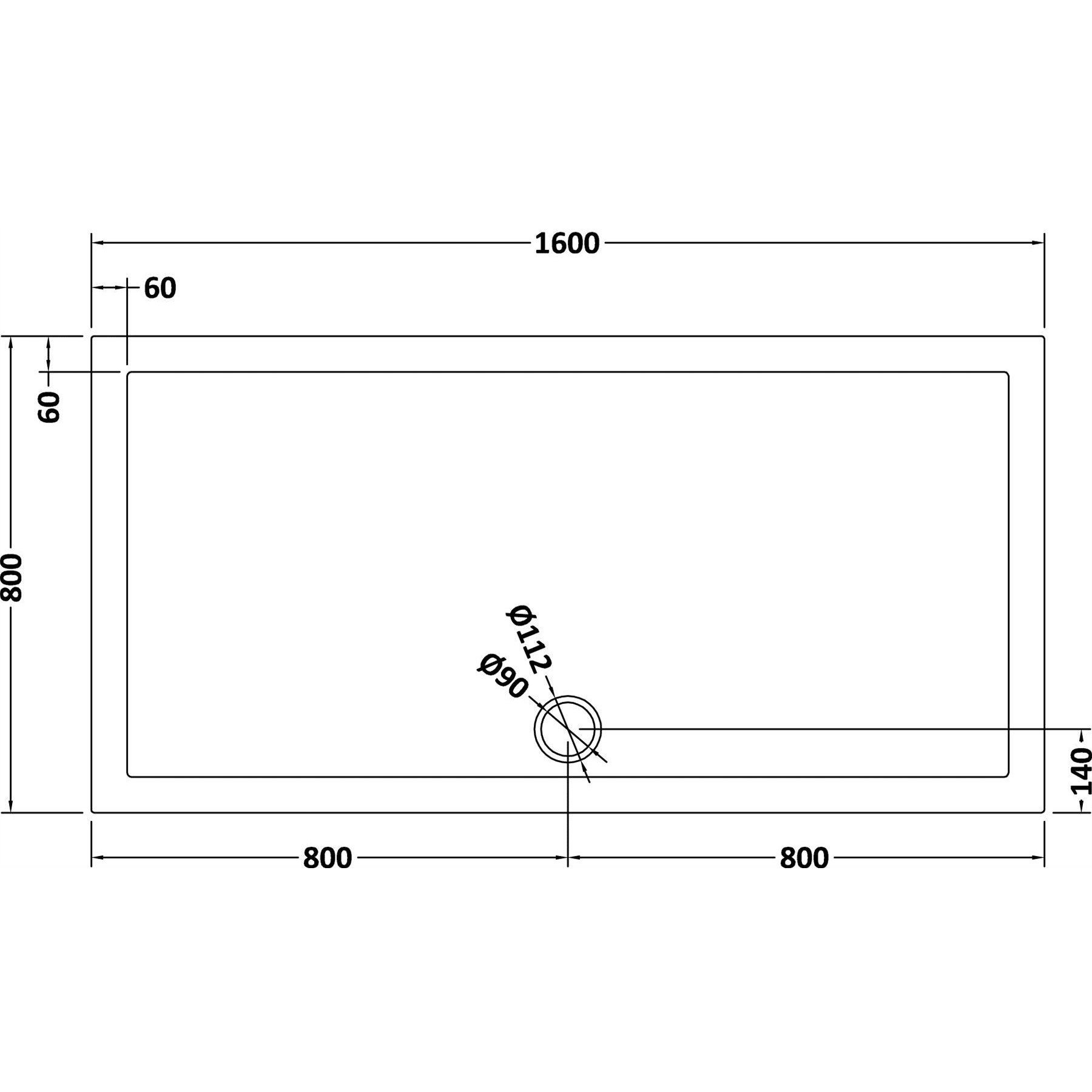Hudson Reed Rectangular Pearlstone Shower Tray 1600 x 800 x 40