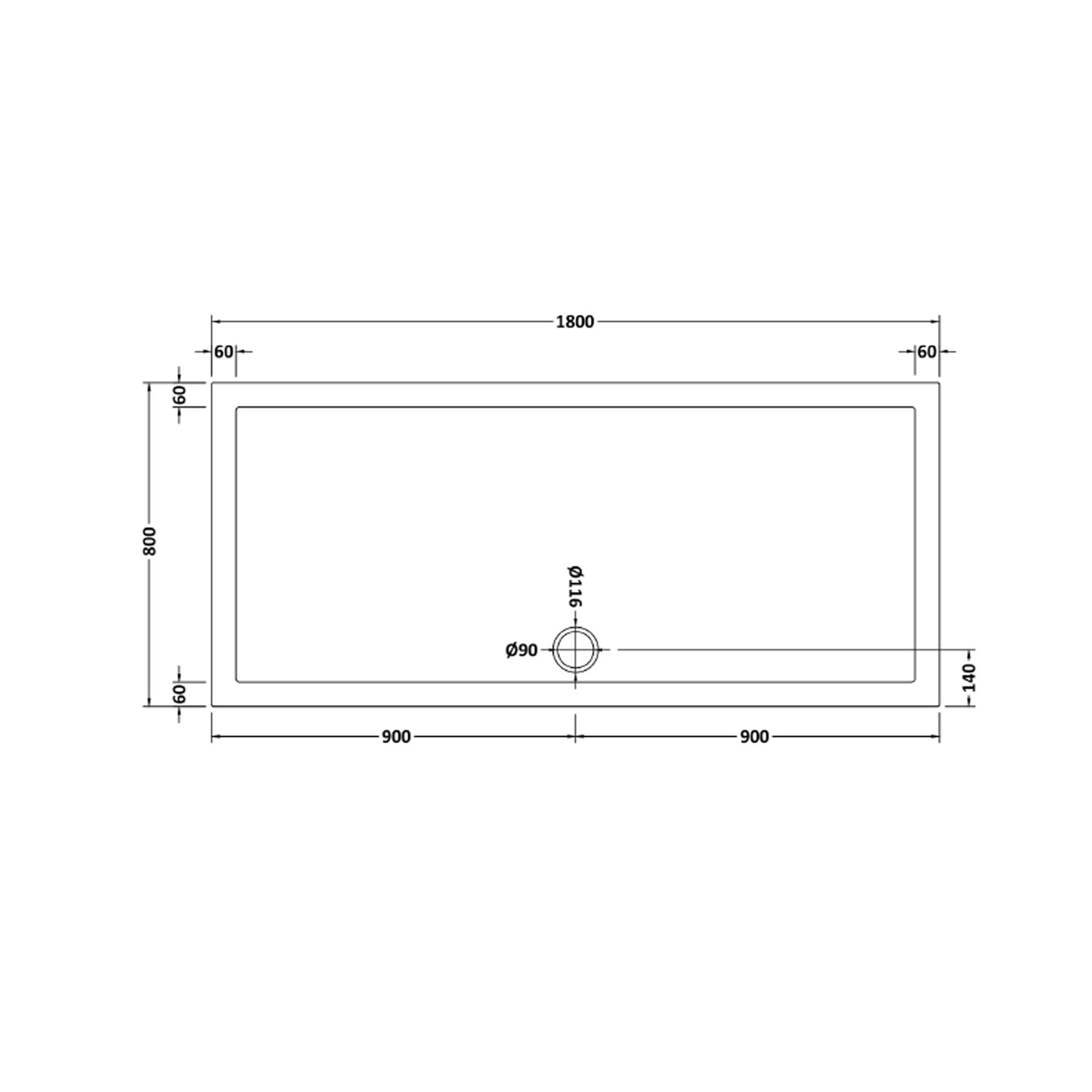 Hudson Reed Rectangular Pearlstone Shower Tray 1800 x 800 x 40