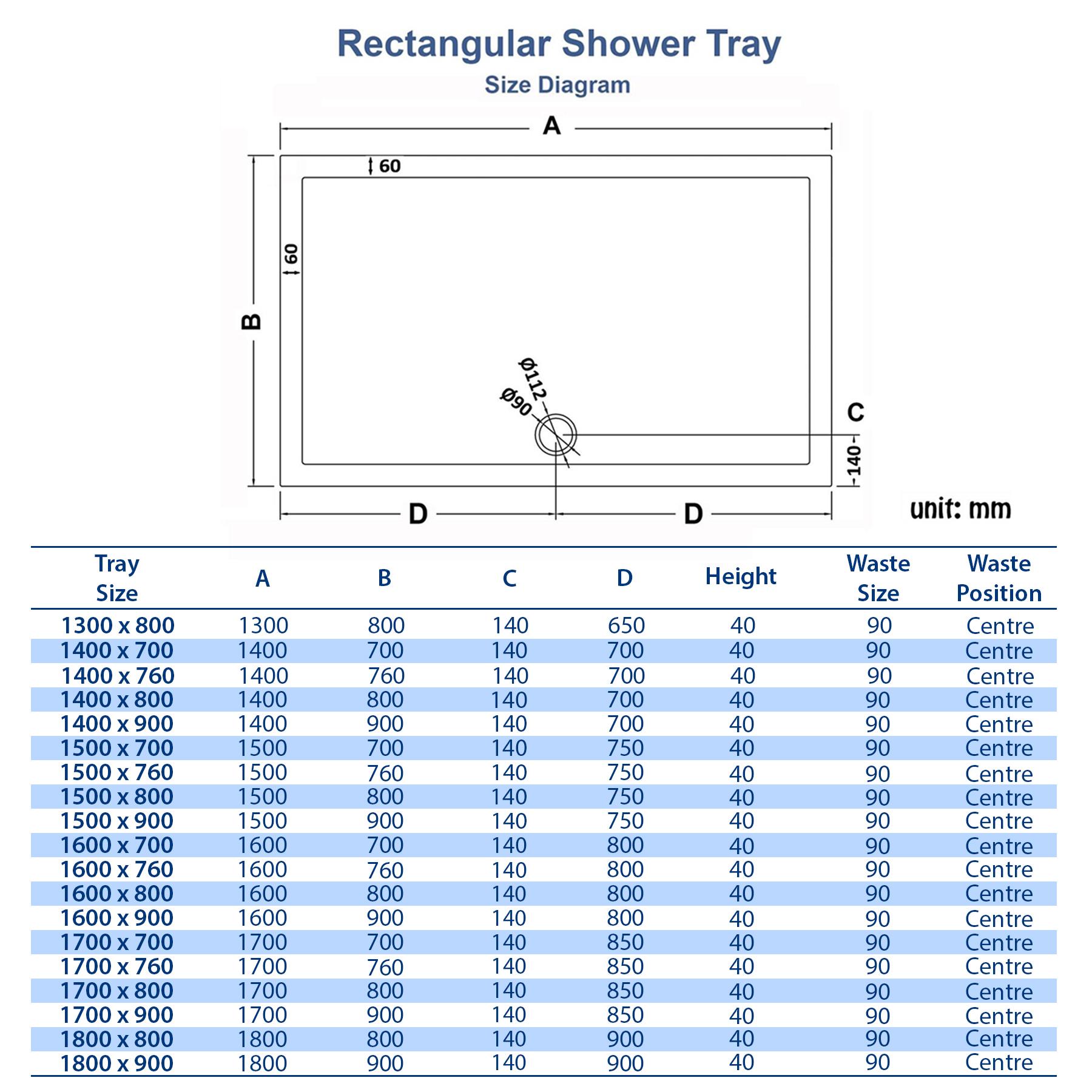 Hudson Reed Rectangular Pearlstone Shower Tray - Various Sizes
