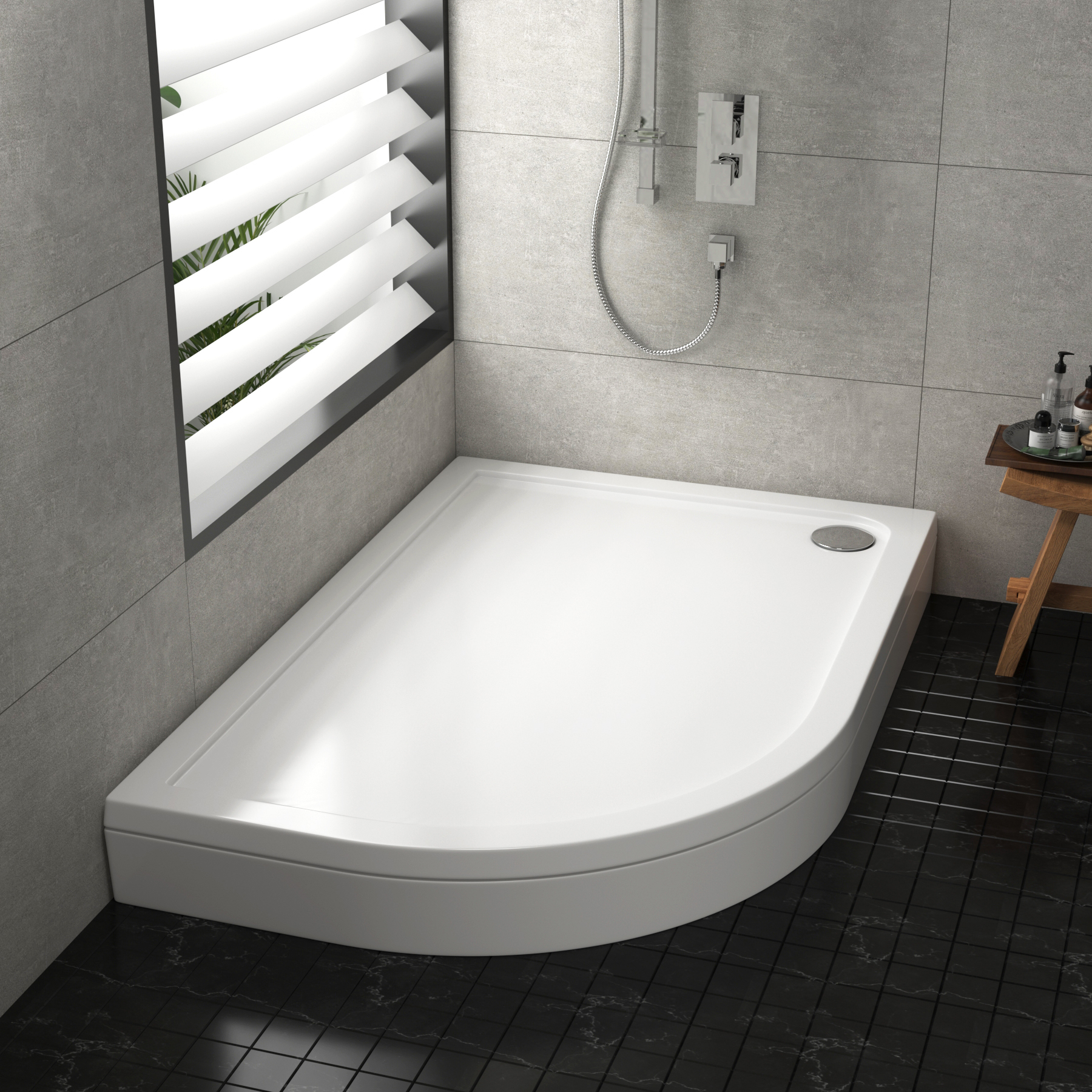 Hudson Reed Left Handed Offset 1000 x 800 x 40 Pearlstone Shower Tray with Riser Kit