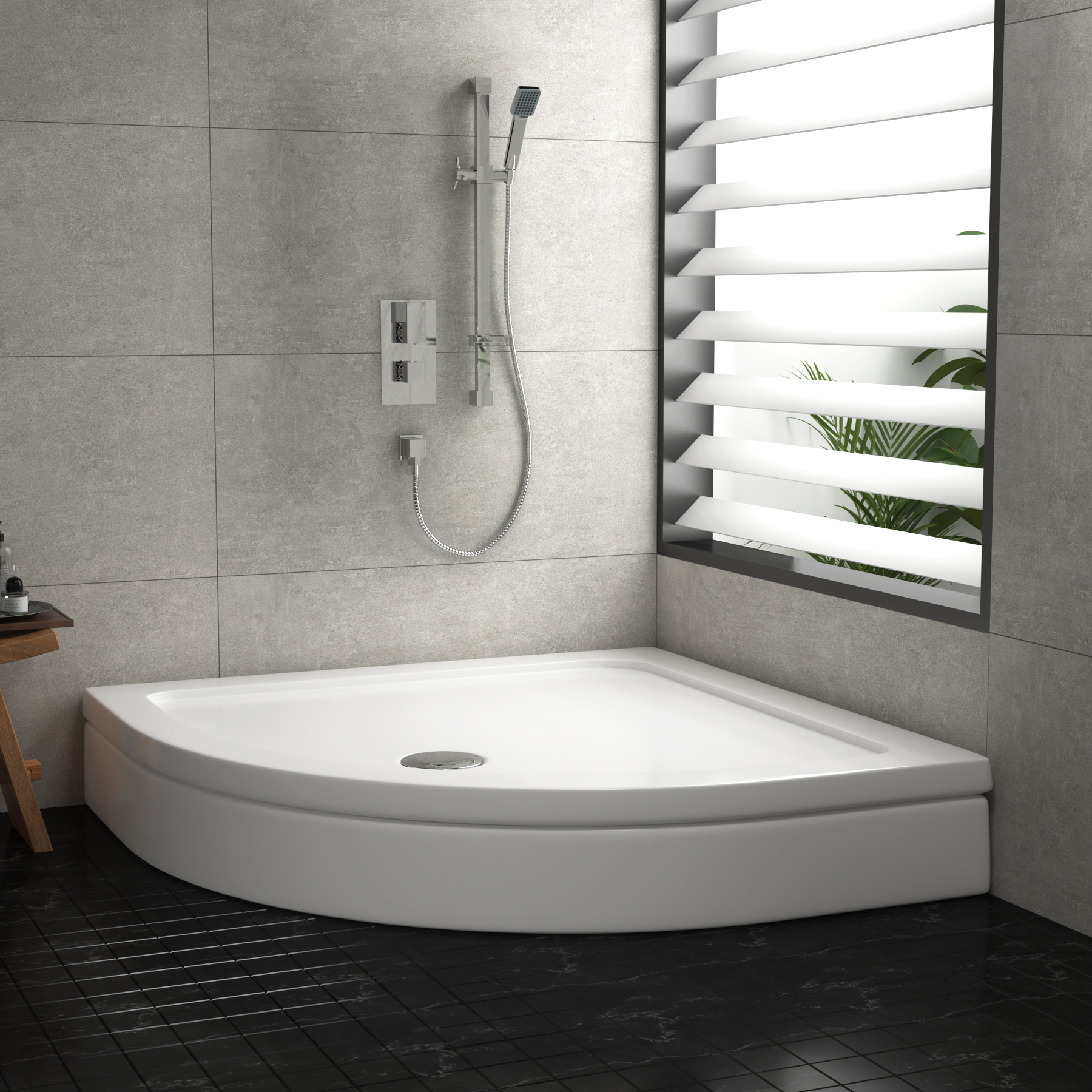 Hudson Reed Quadrant 1000 x 1000 x 40 Pearlstone Shower Tray with Riser Kit