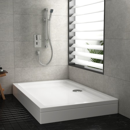 Hudson Reed Rectangular Pearlstone Shower Tray for Shower Enclosures with Riser Kit - upto 1800mm