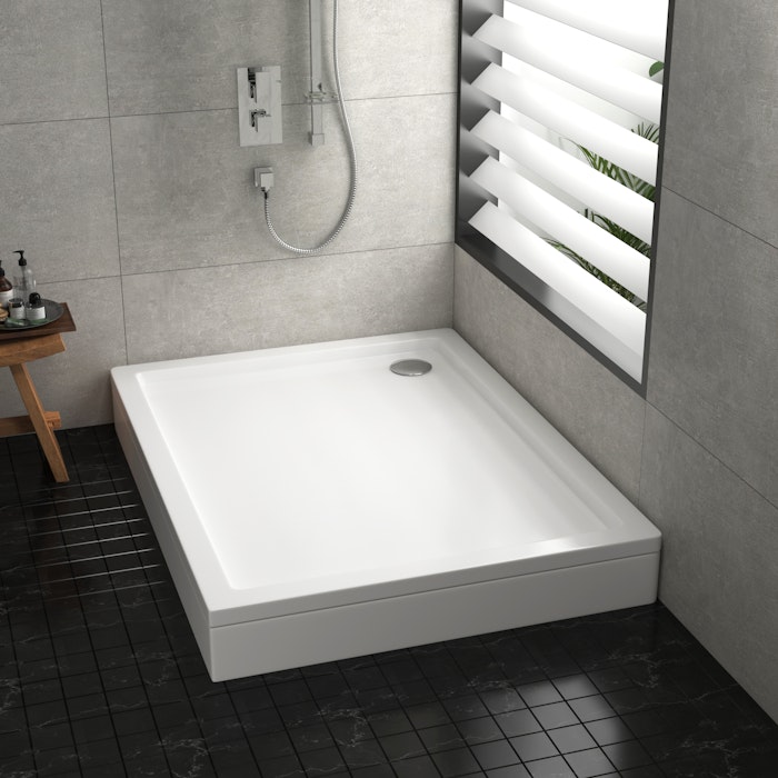 Hudson Reed Rectangular 1100 x 900 x 40 Pearlstone Shower Tray with Riser  Kit