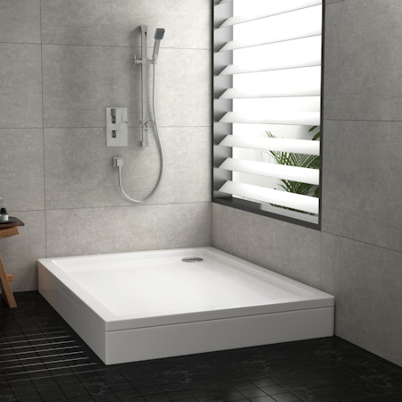 Hudson Reed Rectangular Pearlstone Shower Tray for Shower Enclosures with Riser Kit - upto 1200mm