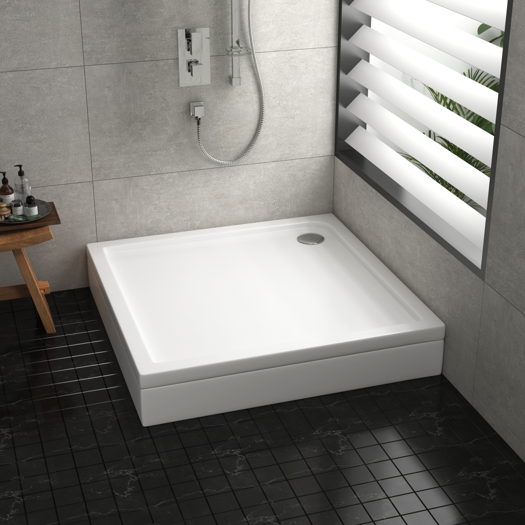 Hudson Reed Square 700 x 700 x 40 Pearlstone Shower Tray with Riser Kit