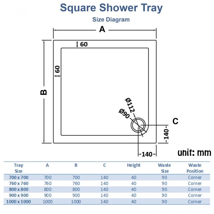 Hudson Reed Square Pearlstone Shower Tray - Various Sizes