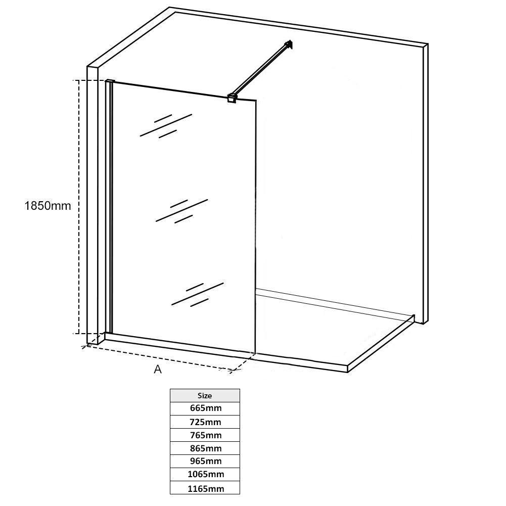 8mm Marbella Walk In Wet Room Shower Screen Easy Clean Glass Matt Black Royal Bathrooms