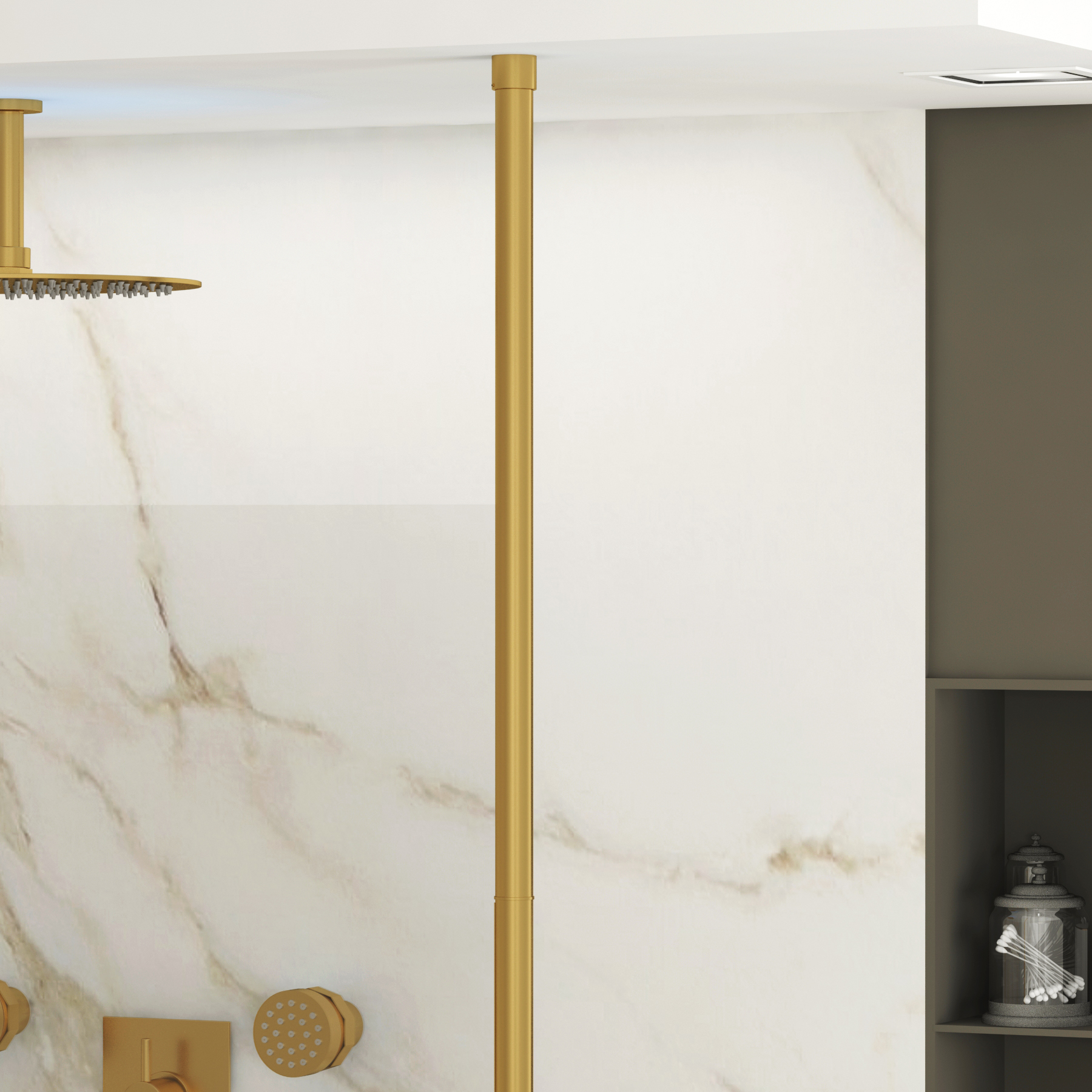 Marbella Walk Through Wet Room Shower Screen 8mm - 2 Brushed Brass Ceiling Poles 
