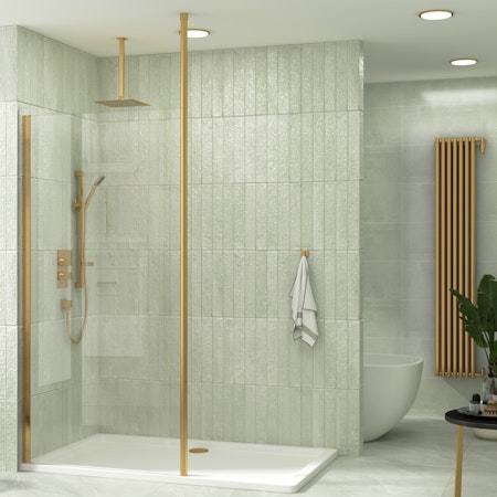 Marbella Wet Room Walk In Shower Screen 8mm -  Brushed Brass Ceiling Post