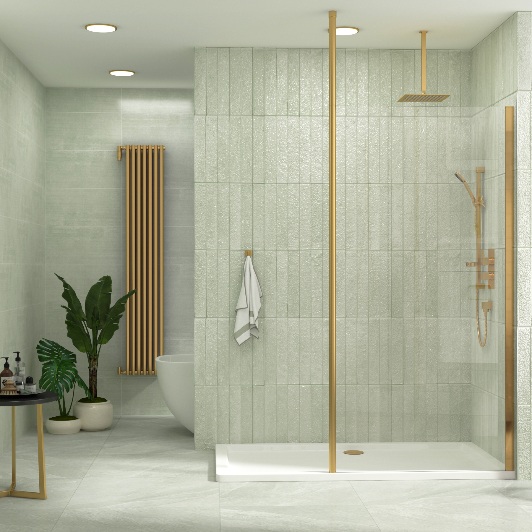 Marbella Wet Room Walk In Shower Screen 8mm -  Brushed Brass Ceiling Post