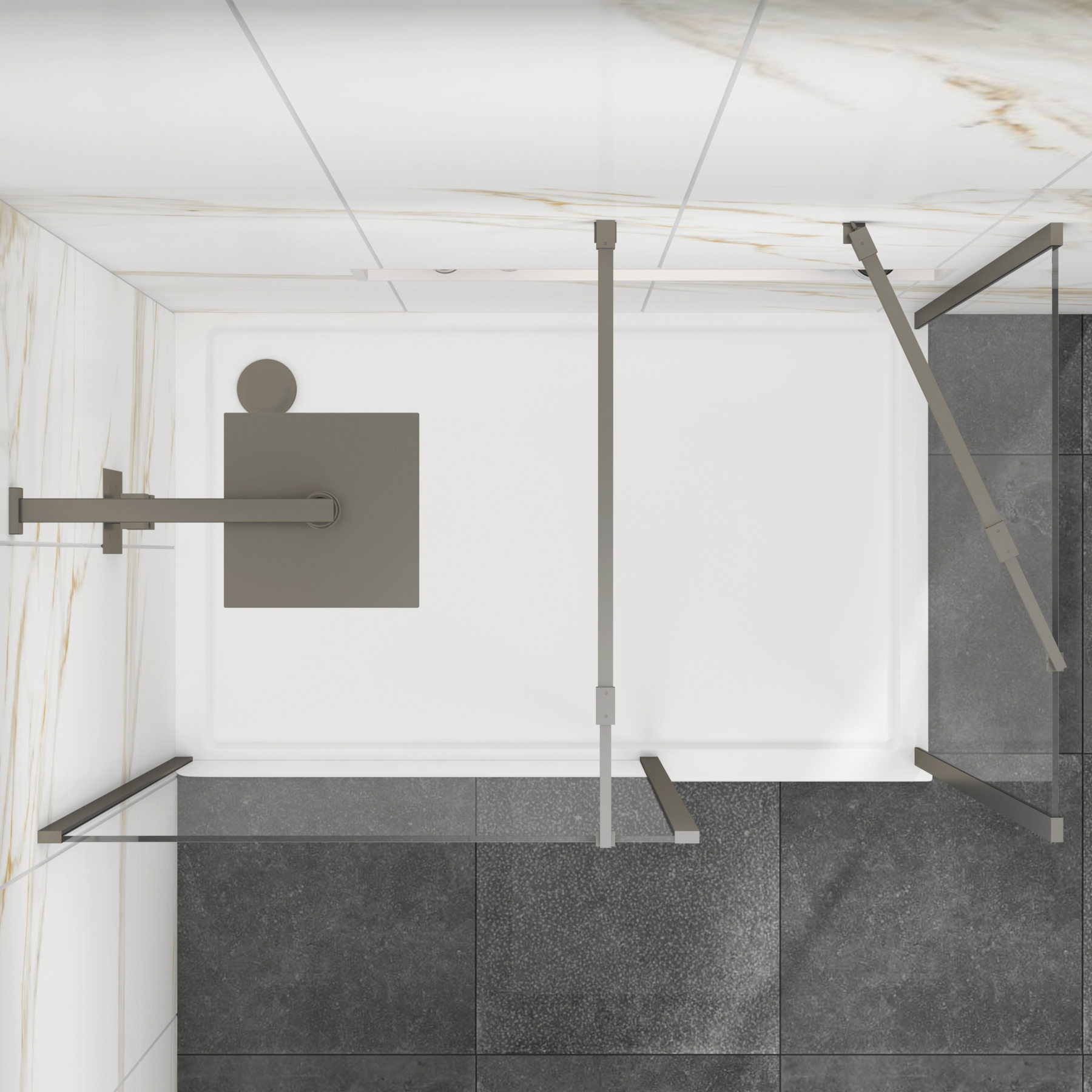 Marbella Gun Metal Grey Walk In Shower Enclosure with Outer Frame & 1200 x 900mm Tray 8mm Easy Clean Glass