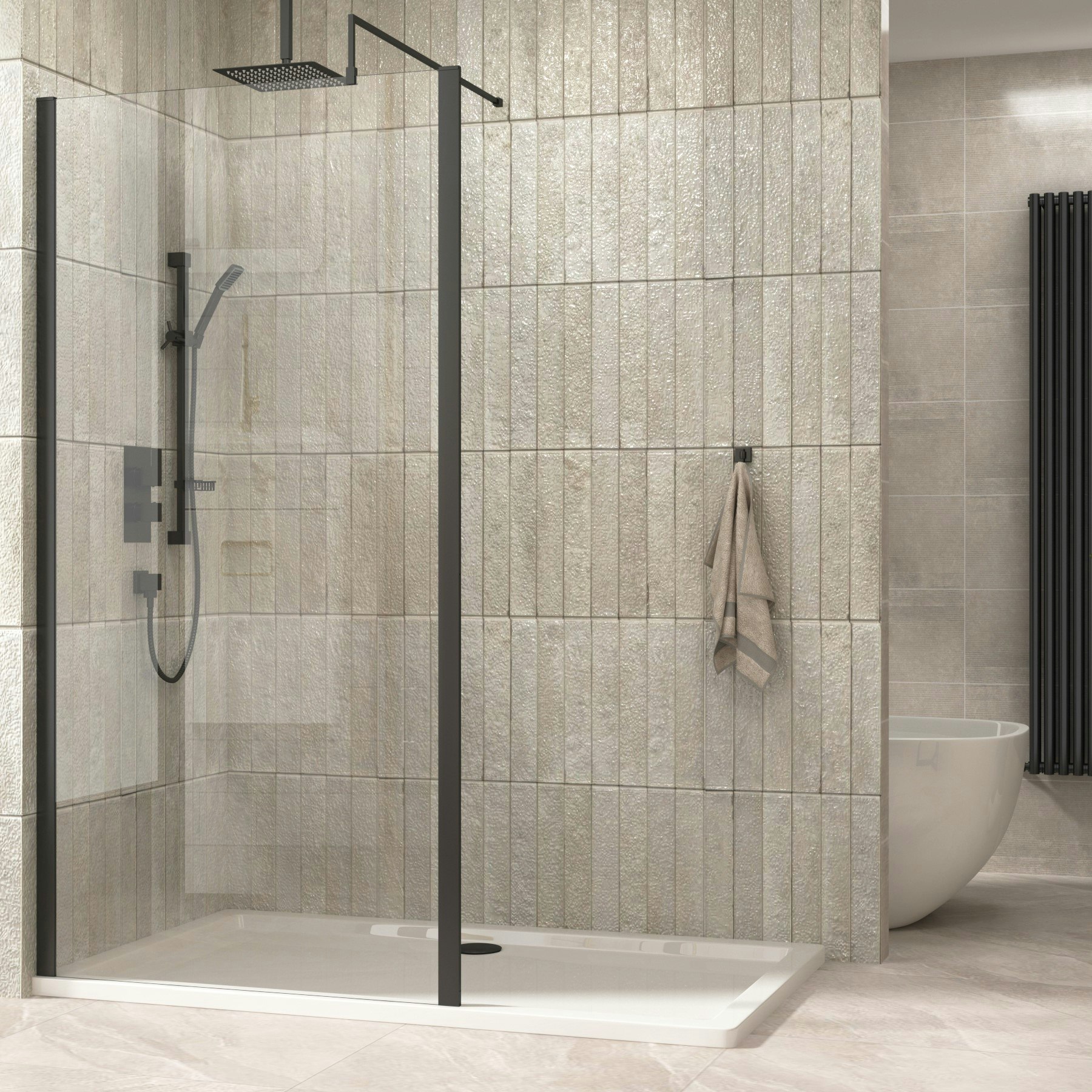8mm Marbella Wet Room Shower Screen Outer Framed Easy Clean Glass
