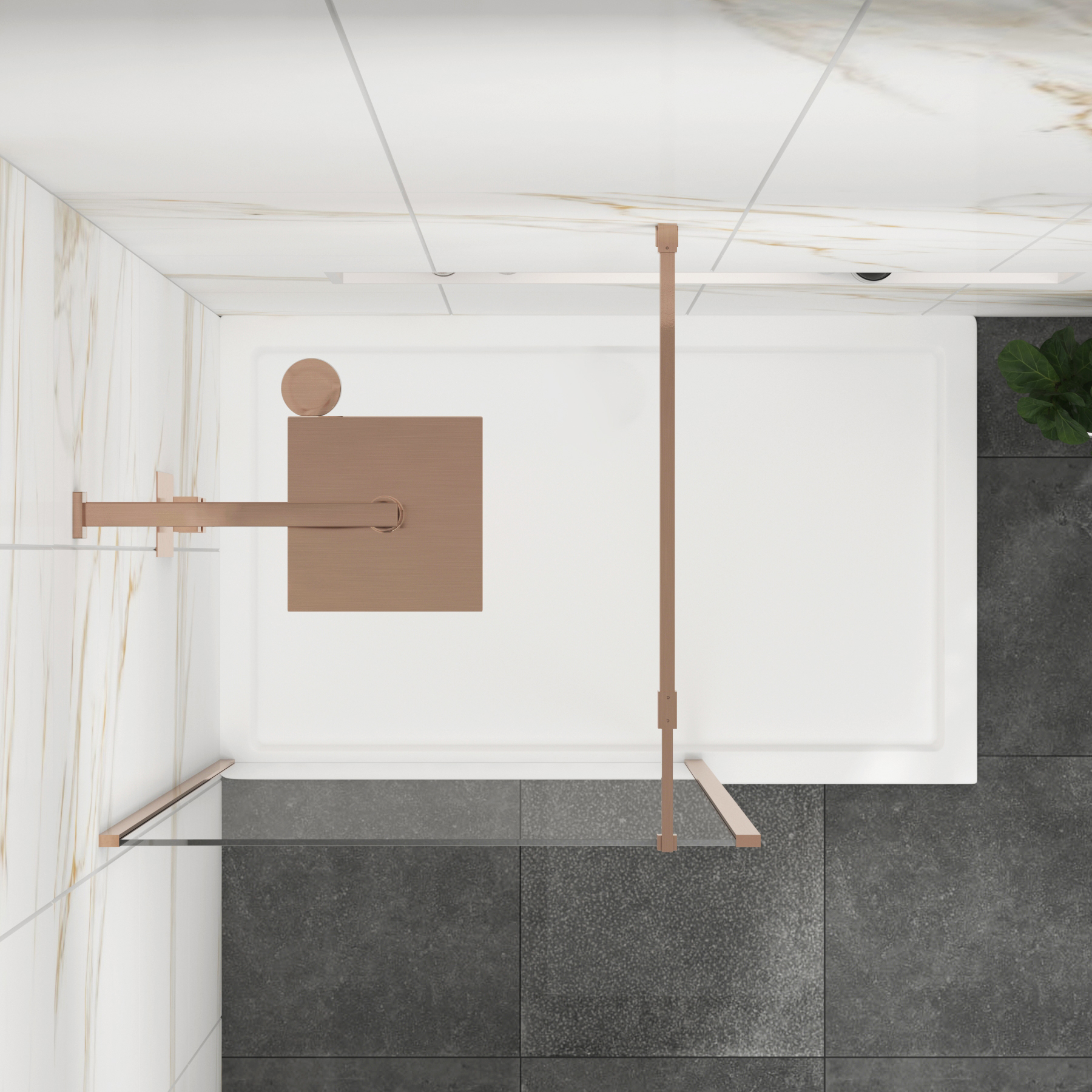 Marbella Brushed Bronze Walk in Wet Room Shower Screen with Outer Frame 8mm Easy Clean Glass