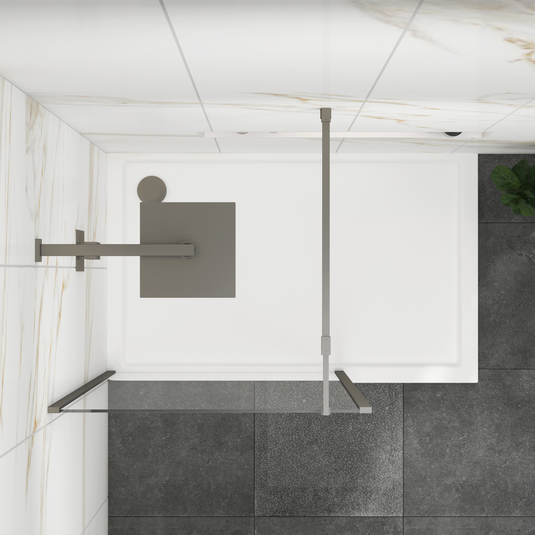 Marbella Gun Metal Grey Walk in Wet Room Shower Screen with Outer Frame 8mm Easy Clean Glass