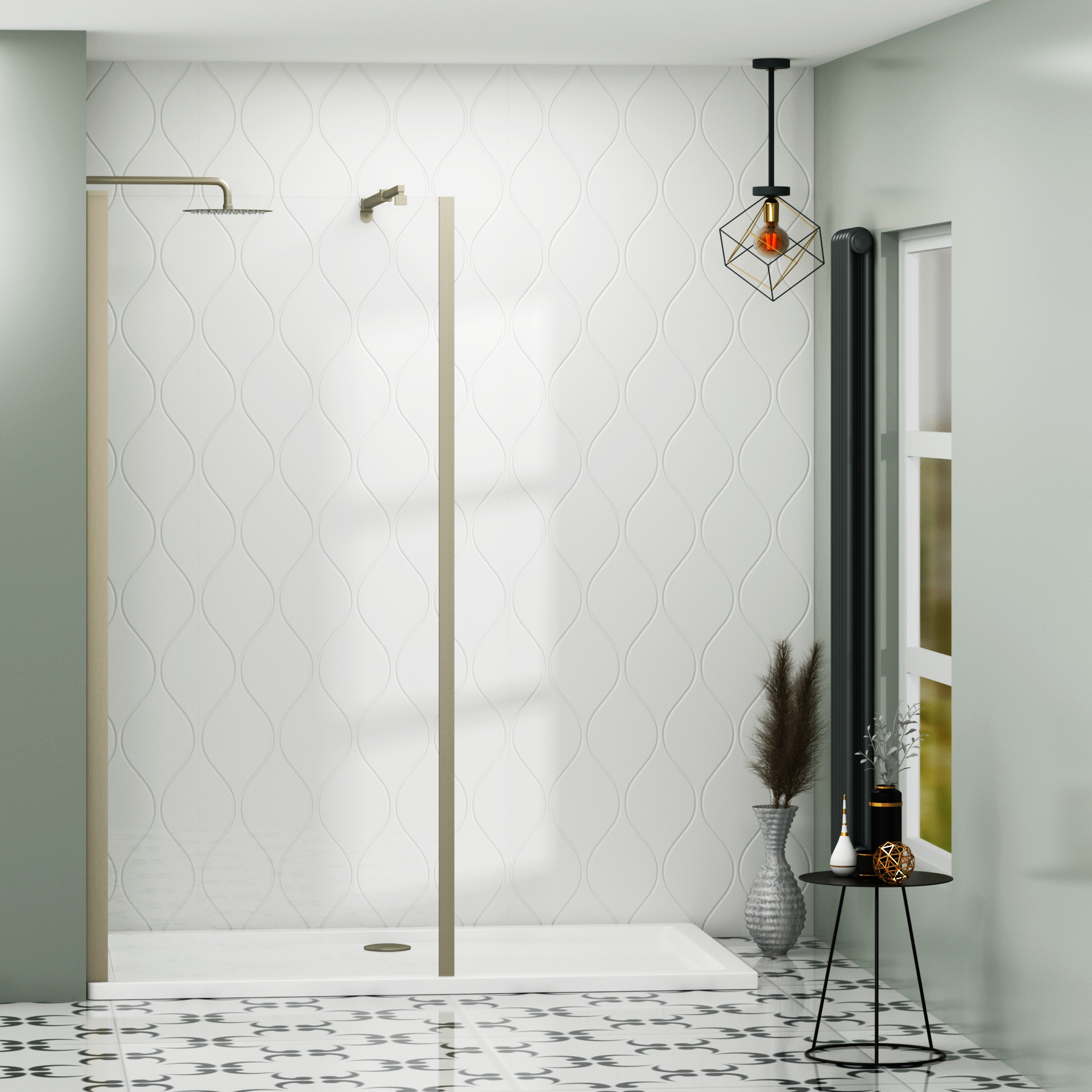 Marbella Brushed Nickel Walk In Wet Room Shower Screen with Outer Frame 8mm Easy Clean Glass