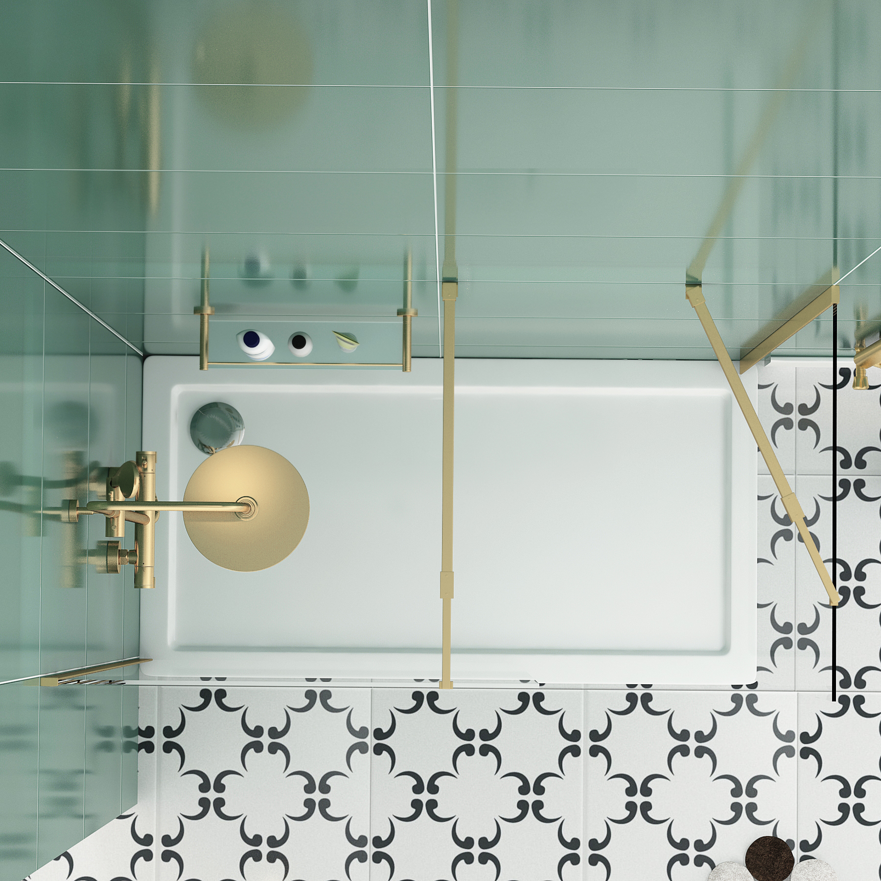 Marbella 8mm Walk In Shower Enclosure Brushed Brass with Tray 1200 x 760mm - Easy Clean Wet Room