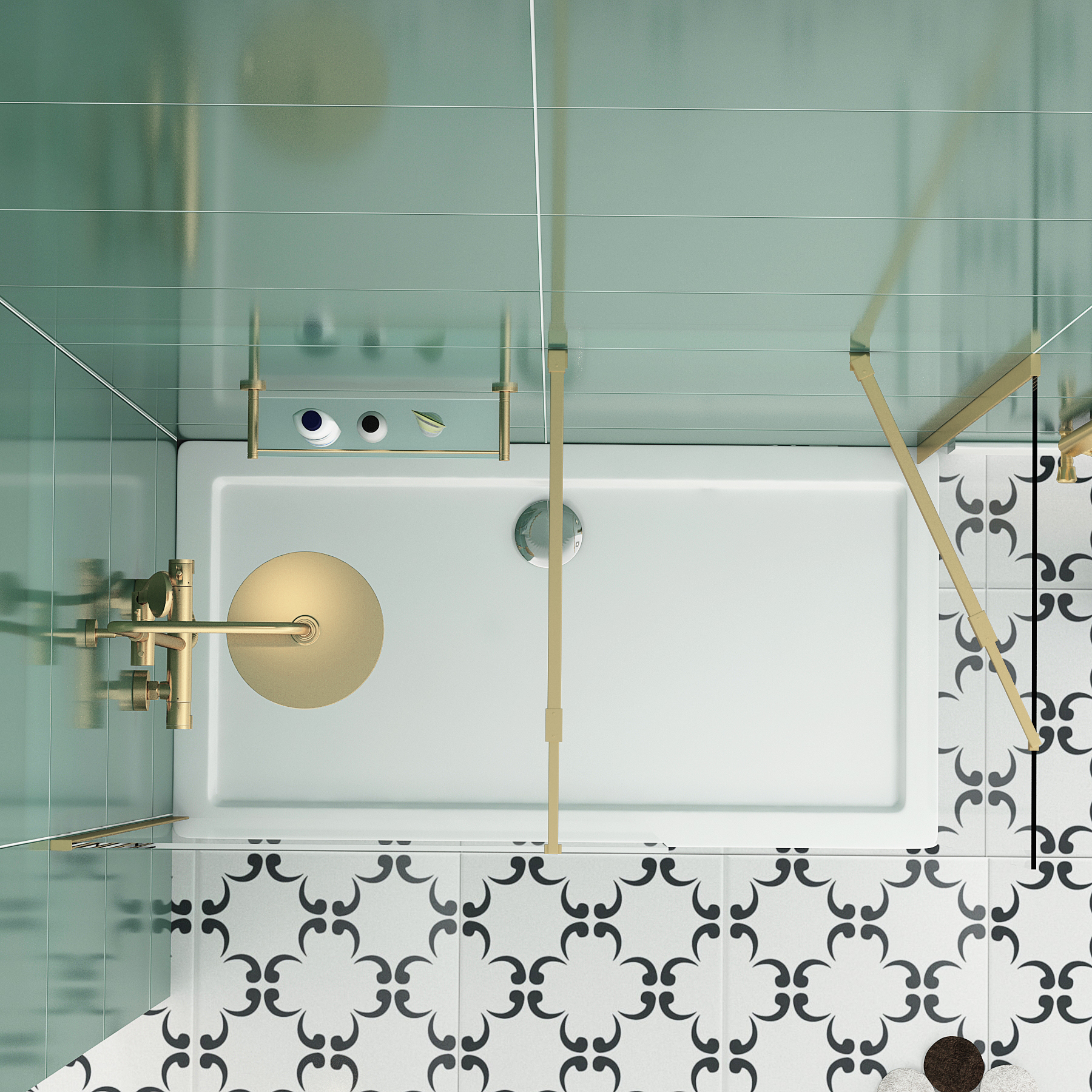 Marbella 8mm Walk In Shower Enclosure Brushed Brass with Tray 1400 x 900mm - Easy Clean Wet Room