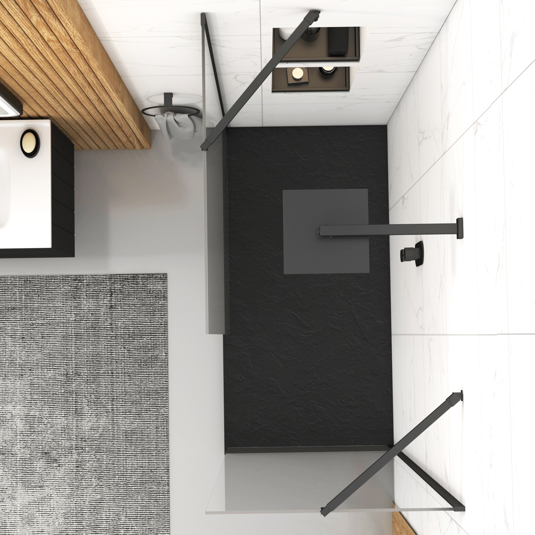 Marbella Walk In Shower Enclosure with Black Slate Effect Stone Tray 8mm Easy Clean Glass - Matt Black