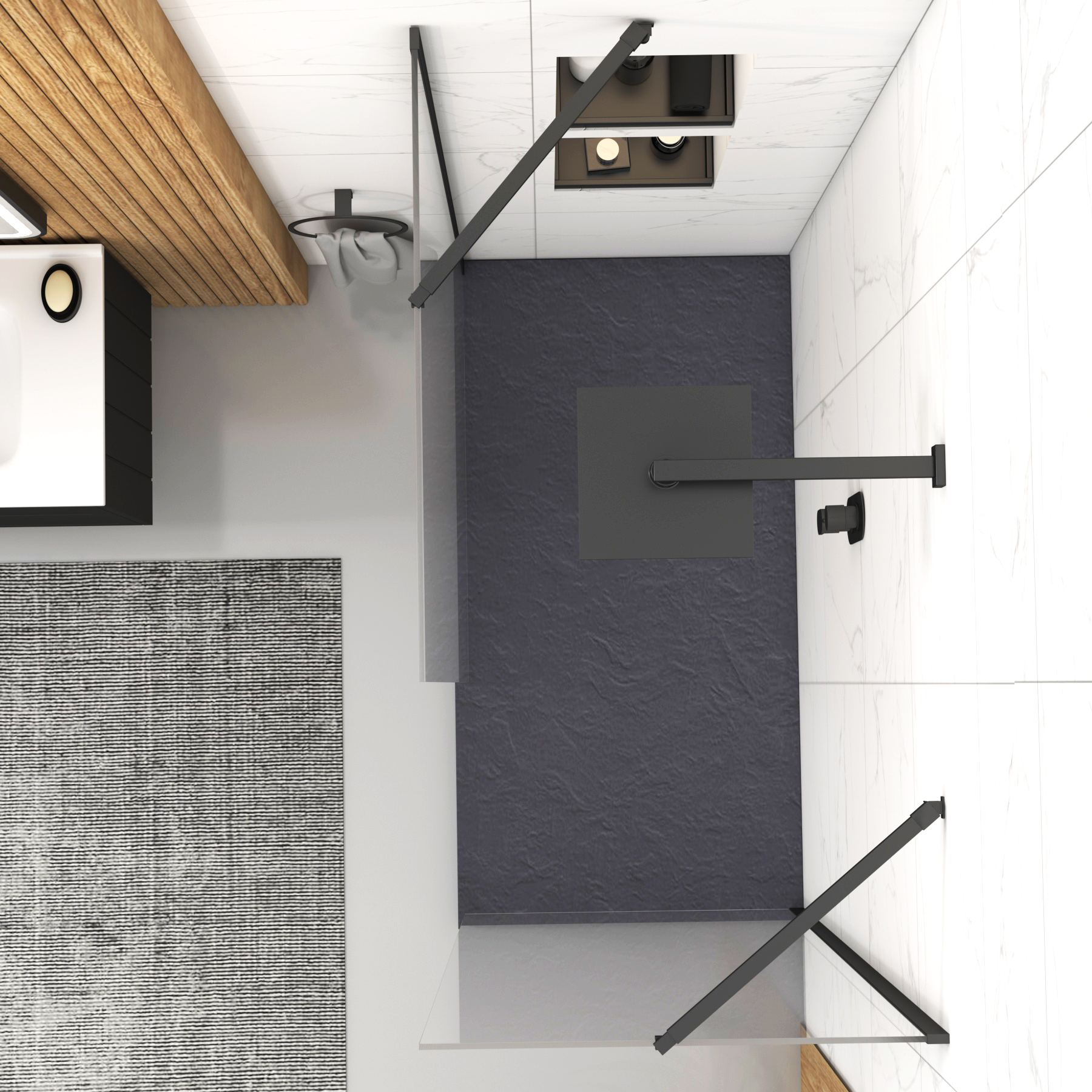 Marbella Walk In Shower Enclosure with Grey Slate Effect Stone Tray 8mm Easy Clean Glass - Matt Black