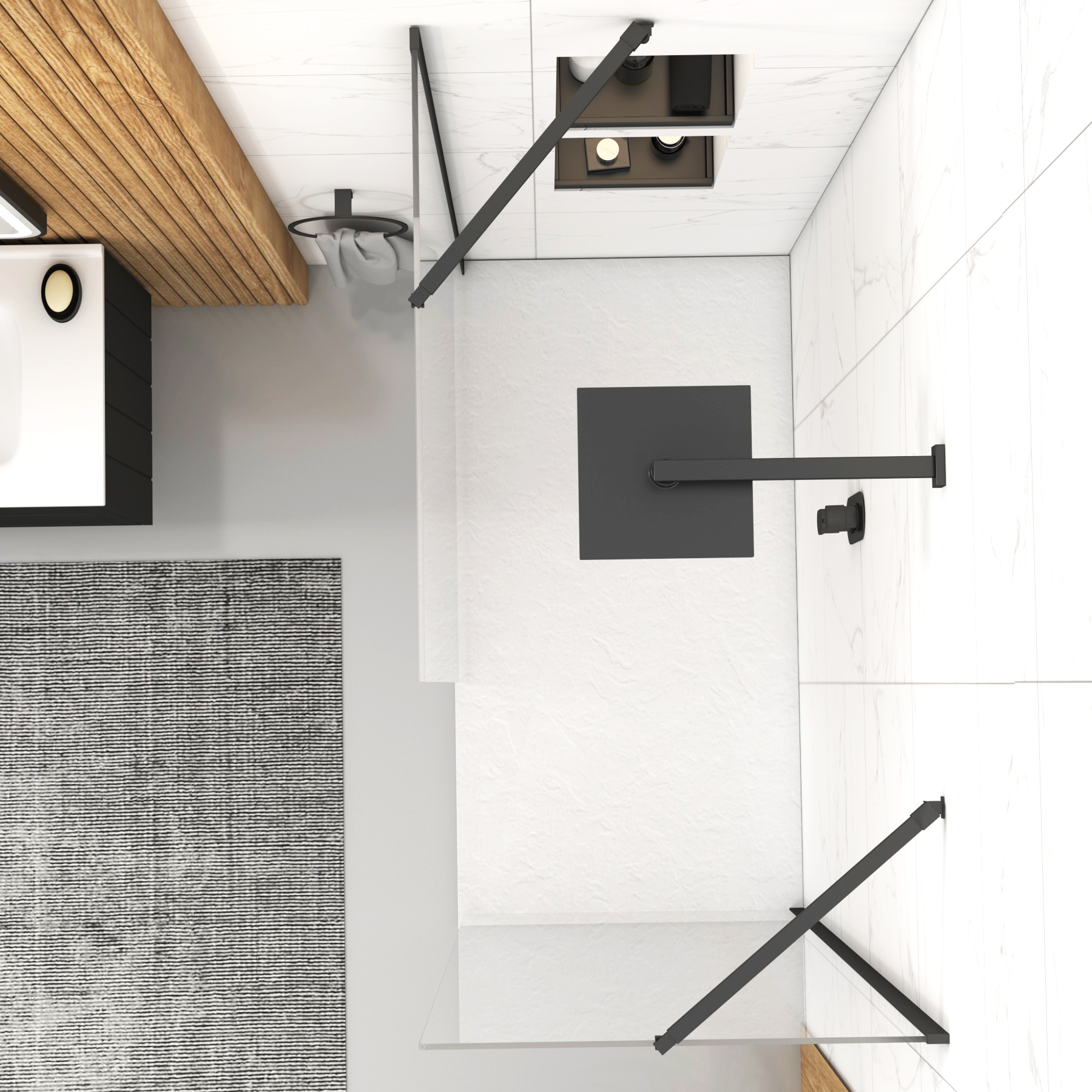 Marbella Walk In Shower Enclosure with White Slate Effect Stone Tray 8mm Easy Clean Glass - Matt Black